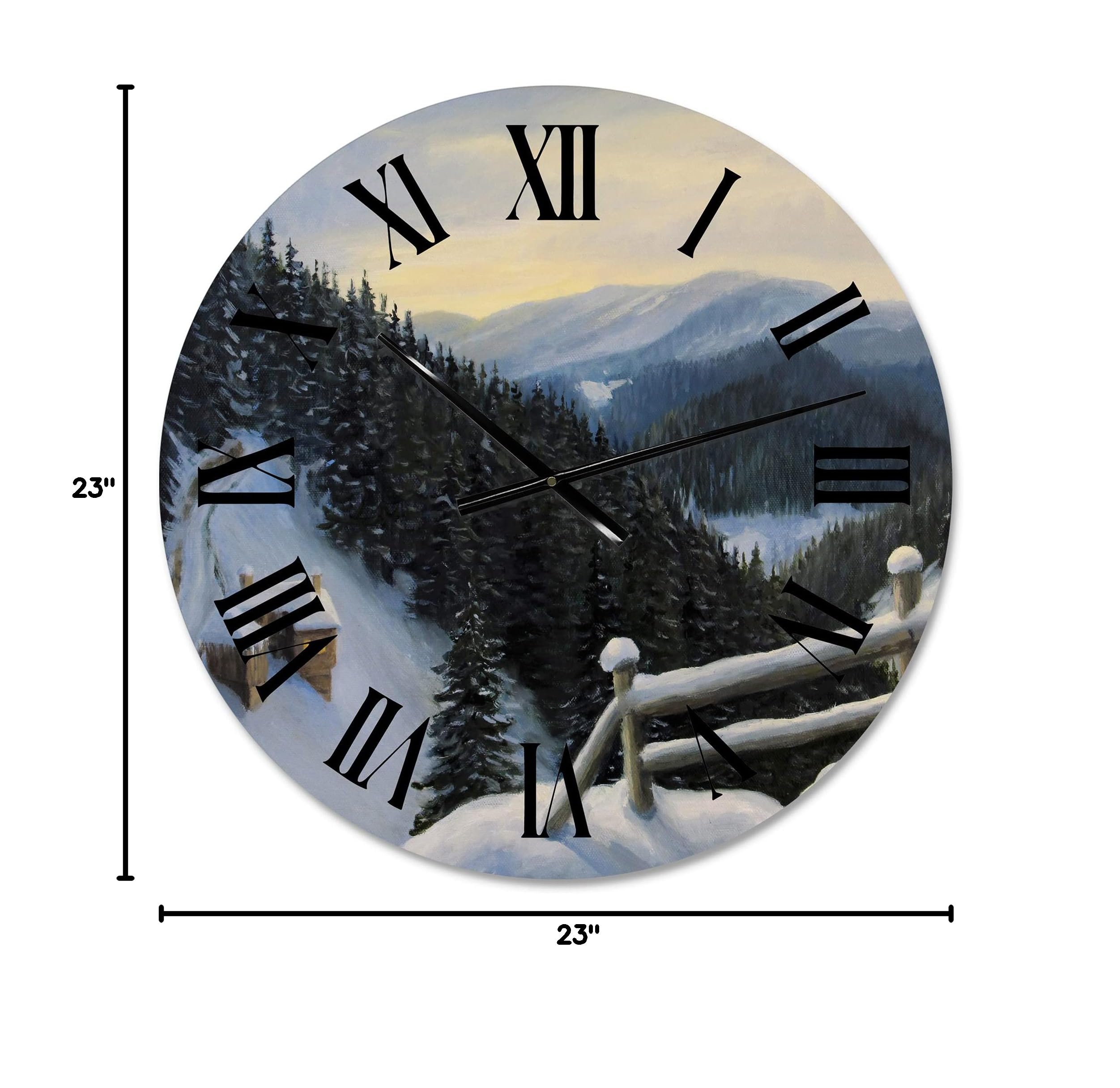 DesignQ Traditional Wall Clock - 'View On Snowy Mountaintops' Landscape Nature Wall Art - Large 12 Inch Silent Non-Ticking Clock for Home, Office, Living Room & Bedroom Decor - Perfect Gift for Housewarming & Christmas