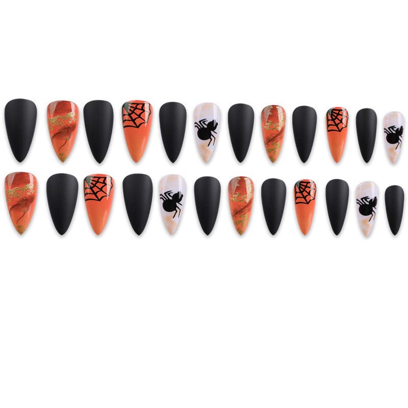 24PCS Halloween Fake Nails with Glue - Gradient Acrylic Press on Nails for Women & Girls - Detachable Artificial Nails for Prom, Party, Cosplay & Nail Decoration (Style A, One Size)