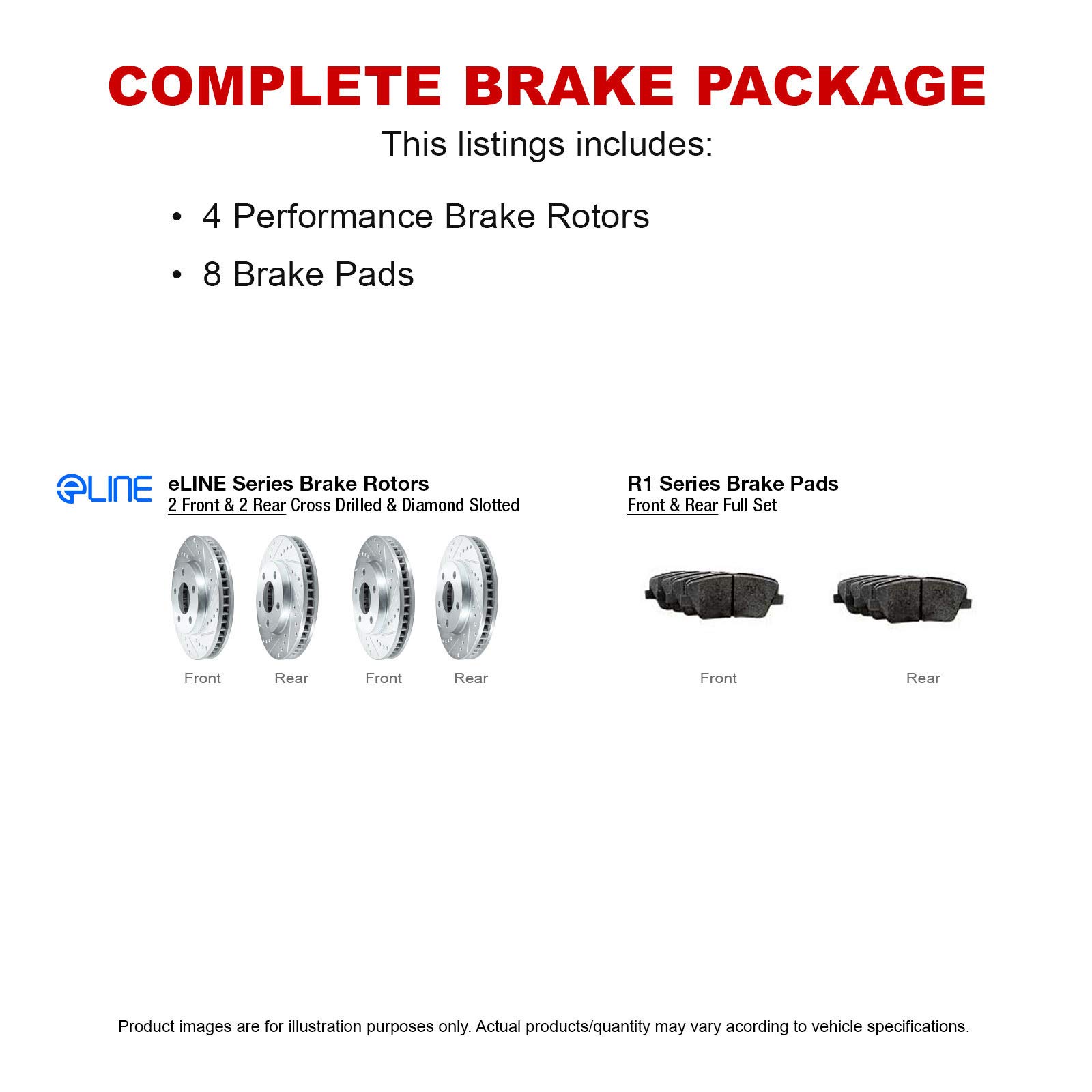 R1 Concepts Complete Front & Rear Brake Kit with Ceramic Pads and Rotors - CEC.39062.02 | High-Performance Braking System for Cars, Trucks & SUVs | Smooth Stops & Durable Protection for Daily Driving & Highway Use