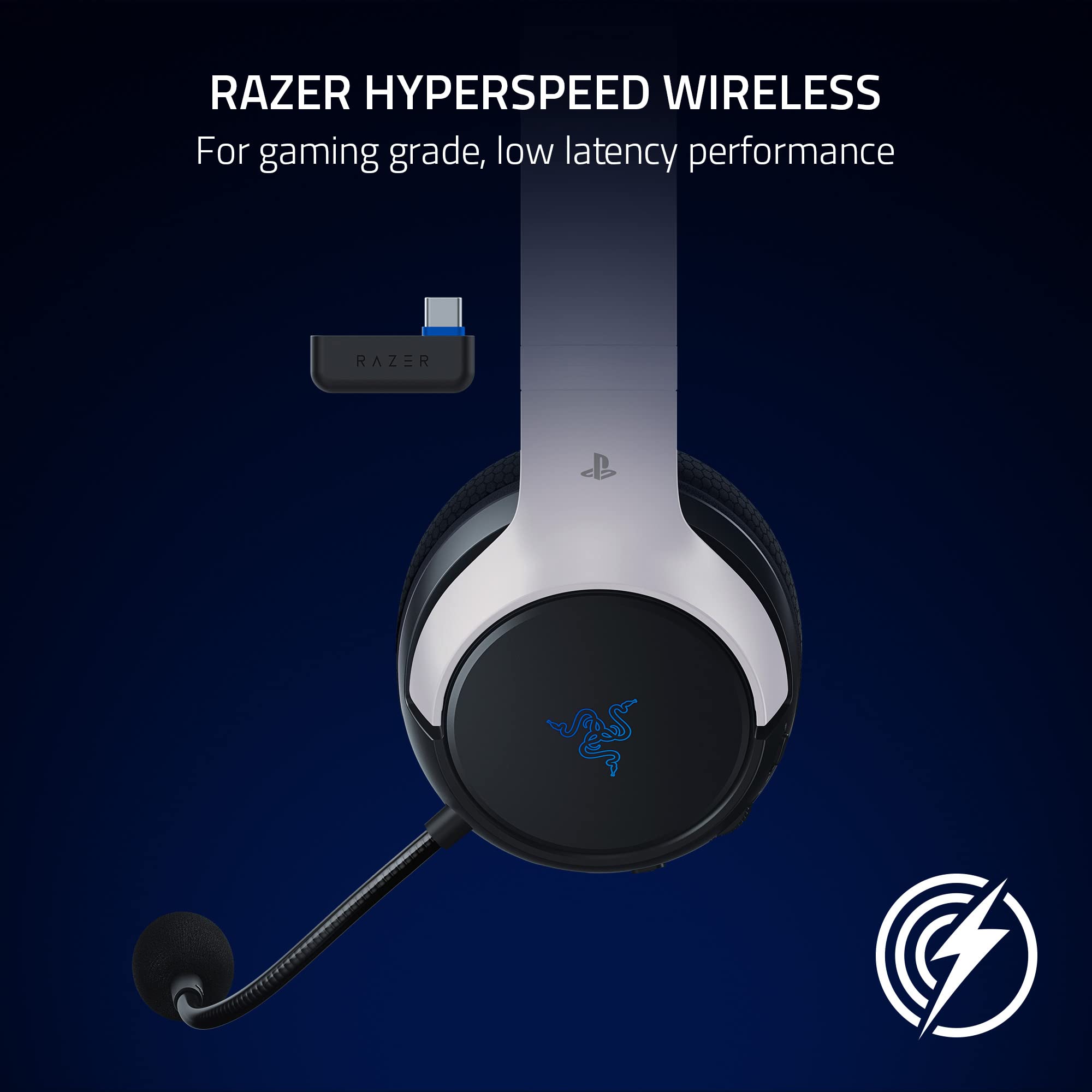 Razer Kaira HyperSpeed Wireless Gaming Headset for PS5, PS4, PC & Mobile - 50mm Drivers, HyperClear Mic, Memory Foam Cushions, Bluetooth, 30-Hour Battery (White/Black) - Perfect for Competitive Gaming, Streaming & Long Play Sessions