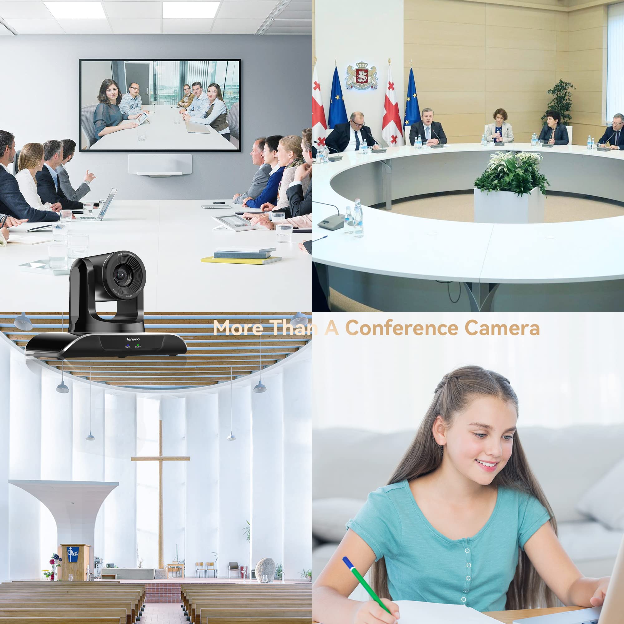 Tenveo 20X Optical Zoom PTZ Conference Camera with SDI/USB/HDMI/RJ45 - Full HD 1080P 60FPS Webcam for Live Streaming, Video Conferencing (Zoom/Skype/Teams) - Ideal for Online Meetings, Church Services, Education & YouTube/OBS Streaming