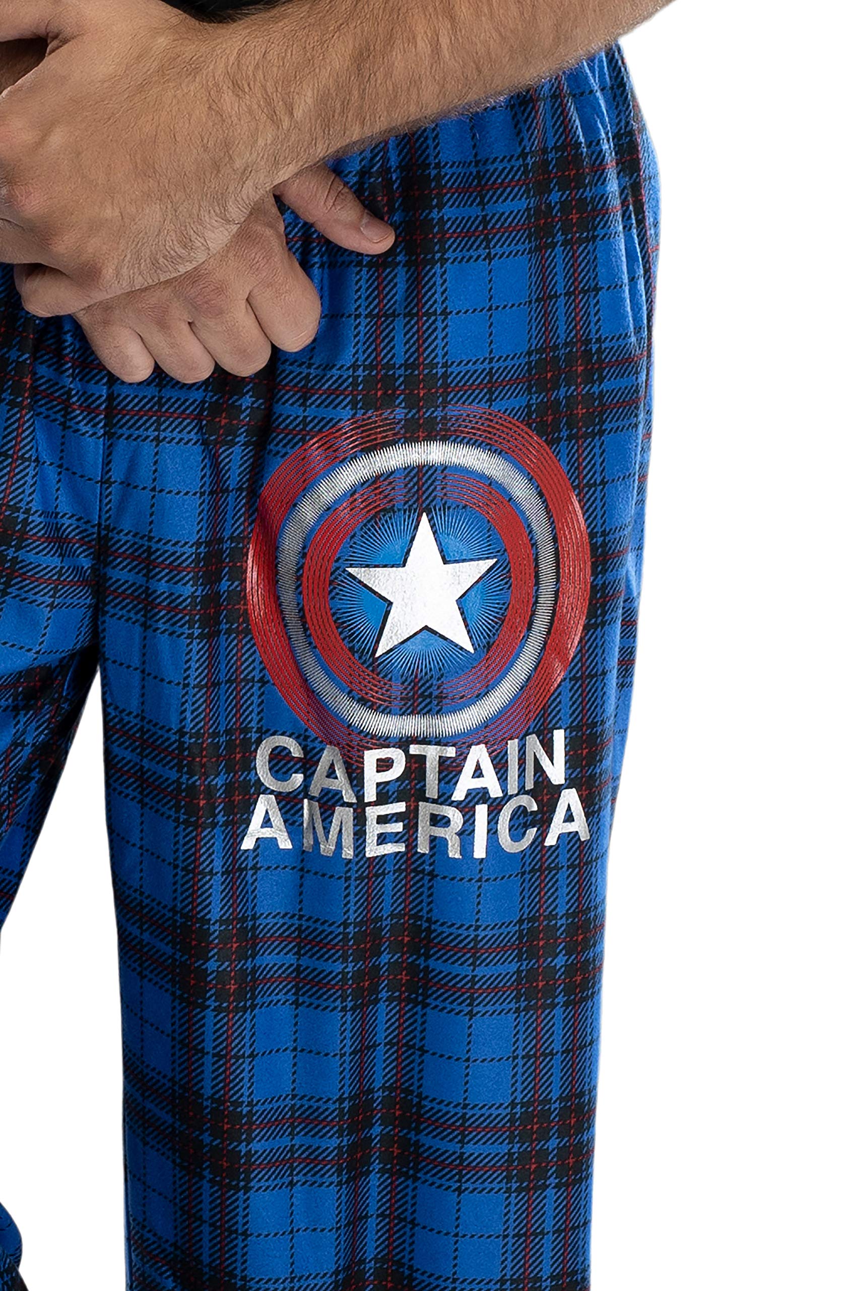 Marvel Men's Captain America Shield Logo Plaid Pajama Pants - Superhero Lounge Wear for Sleep, Relaxation & Comic Book Fans