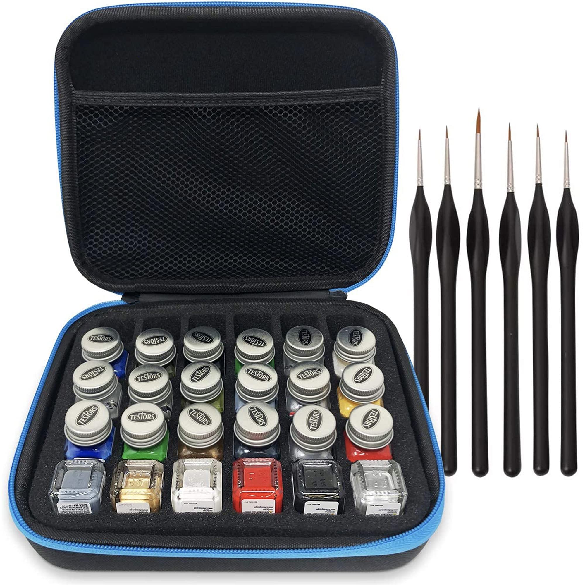 Pixiss Model Paint Storage Case for Testors Paints - Holds 30 Bottles with 6 Fine Detail Miniature Paint Brushes (Paint Not Included) - Perfect for Model Building, Miniature Painting & Hobby Storage