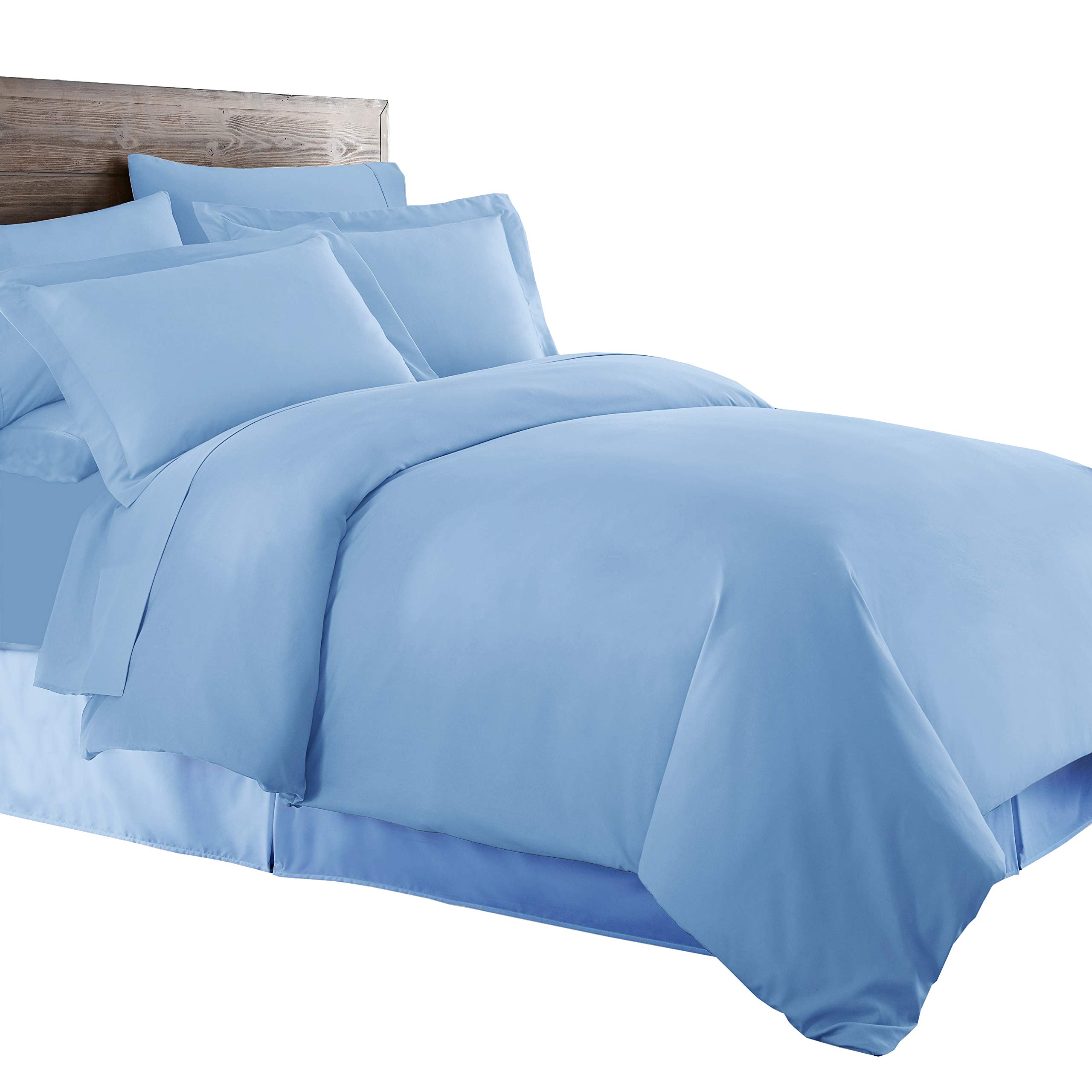 Royal Tradition 650-Thread-Count Cotton Blend 7-Piece Queen Bedding Set - Duvet Cover, Shams & Sheets in Blue | Luxury Soft Bedroom Decor for Hotels & Master Suites