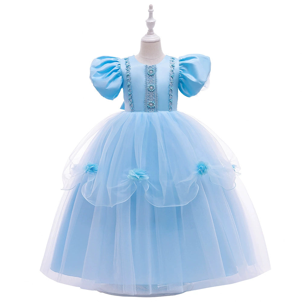 Royal Blue Princess Round Floor Length Lace Flower Girl Dress for Weddings & Special Occasions
