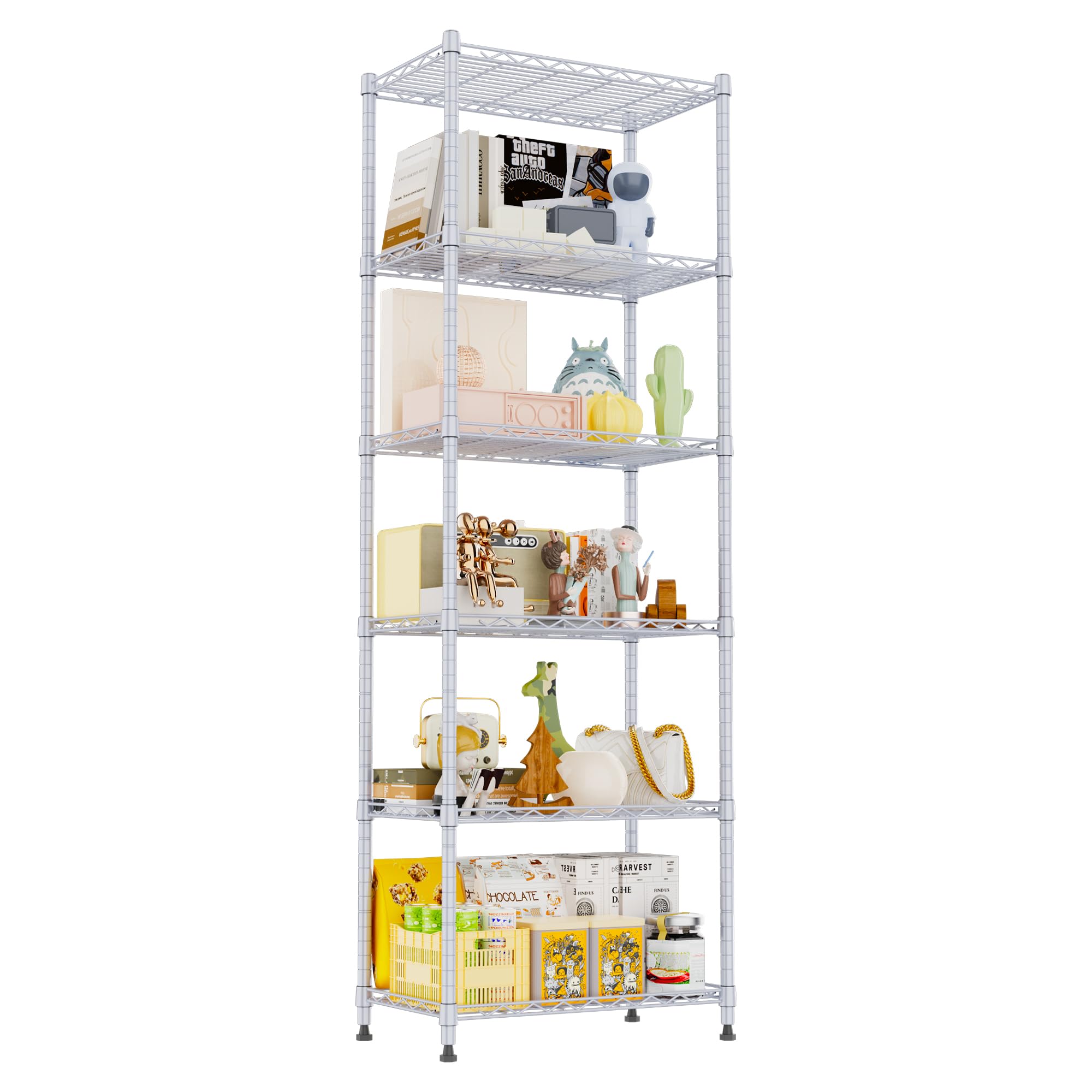 REGILLER 6-Tier Adjustable Steel Wire Shelving Unit - Heavy Duty Storage Rack for Laundry, Bathroom, Kitchen, Pantry & Closet Organization (Silver, 11.7