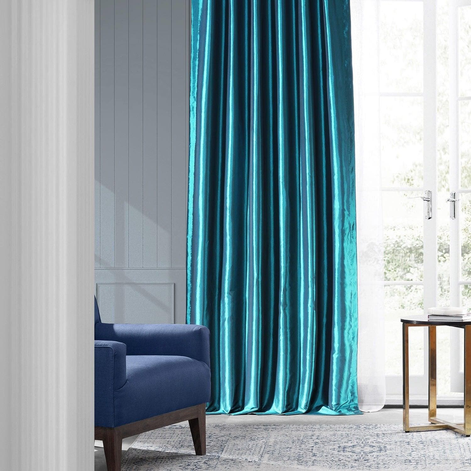 Mediterranean Solid Faux Silk Taffeta Blackout Curtains for Bedroom & Living Room - Light Blocking Window Drapes for Better Sleep & Privacy