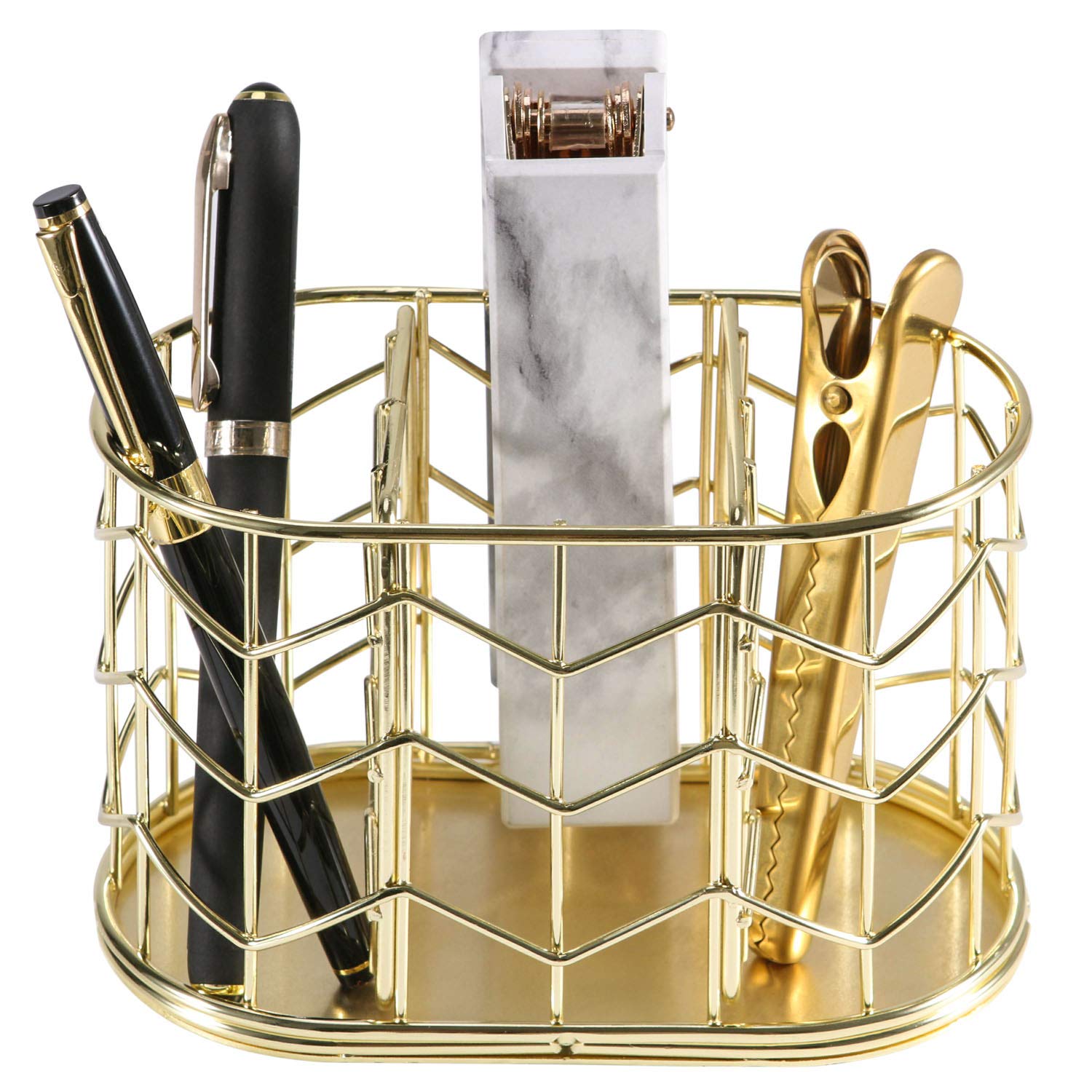Nugorise 3-Compartment Metal Pen Holder - Gold Desk Organizer for Pencils, Pens & Stationery - Perfect for Office, School & Home Workspace Organization
