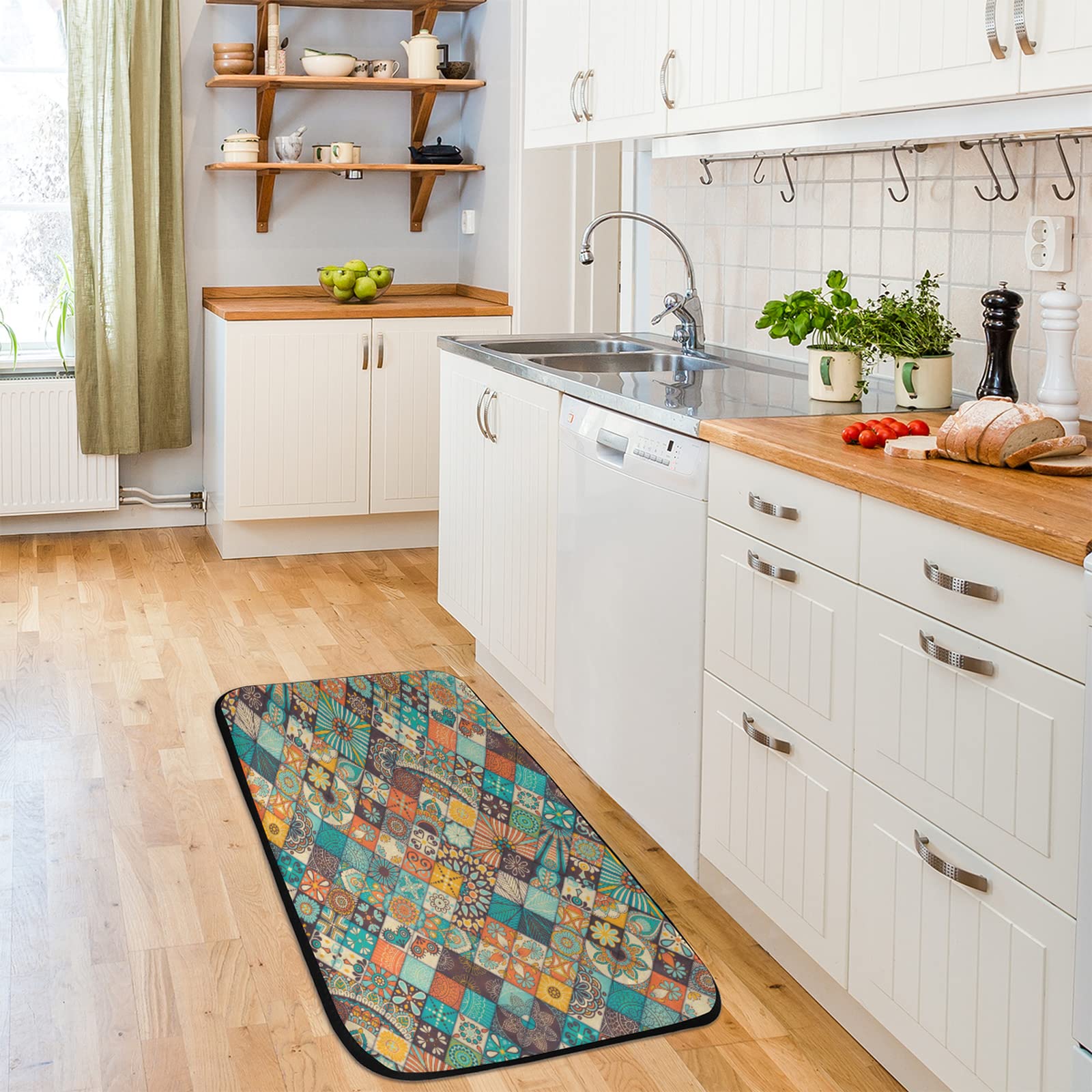 Vintage Checkered Non-Slip Rubber Backing Kitchen Rug - 20