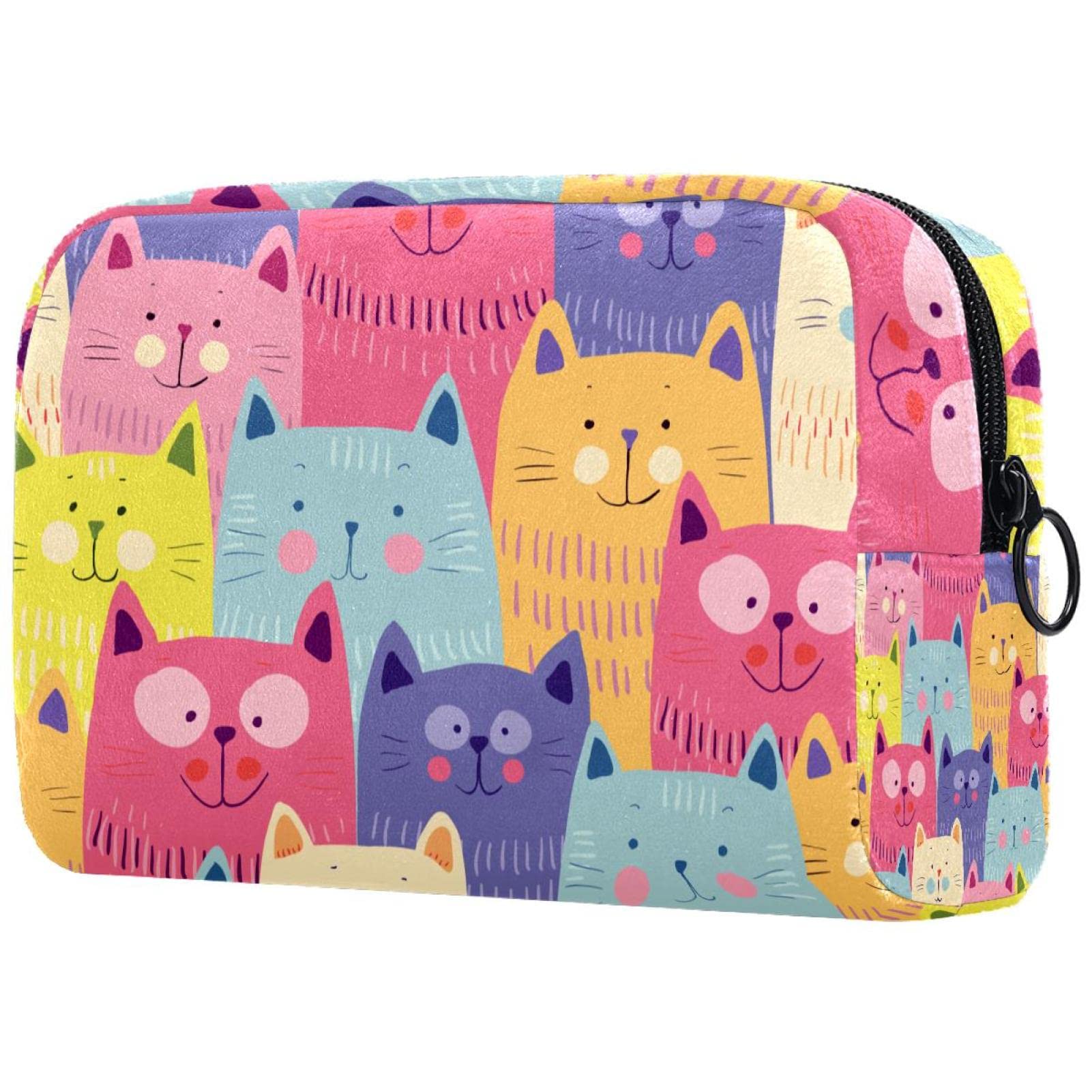 Stylish Cute Cat Print Travel Cosmetic Bag for Women - Waterproof Makeup Pouch with Black Zipper - Perfect for Travel, Gym & Daily Use