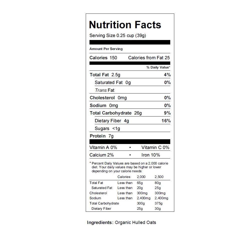 Organic Hulled Oat Groats - 30 Lbs Bulk - Whole Grain Oats with Hull Removed - Healthy Breakfast Cereal & Baking Ingredient - Perfect for Oatmeal, Granola, Bread & Long-Term Food Storage