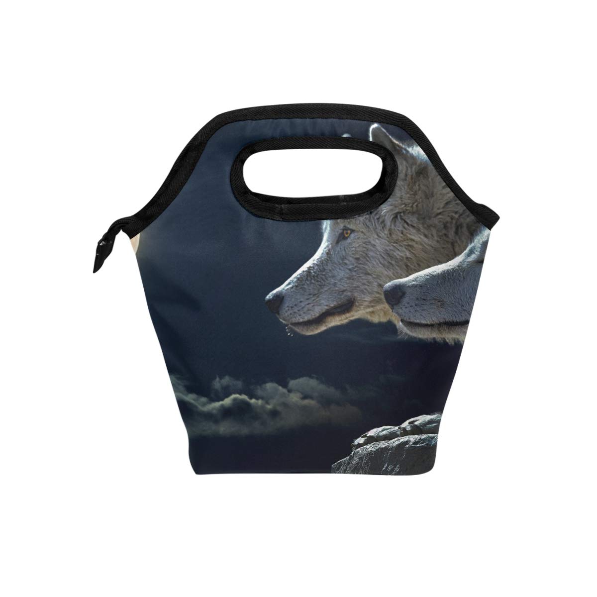**Insulated Neoprene Lunch Bag for Women, Men & Kids - Waterproof Reusable Cooler Bento Box for School, Office & Picnic - D.Sword Moon Cloud Wolf Design**