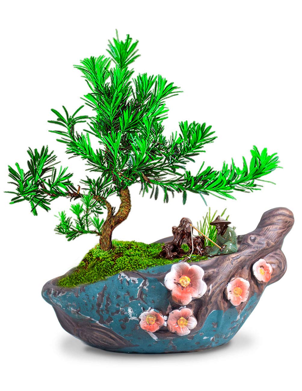 7 Inch Dahlia Oval Vintage Ceramic Succulent Planter - Floral Design Flower Pot for Home & Office Decor, Turquoise - Perfect for Succulents, Cacti, Small Plants and Tabletop Displays