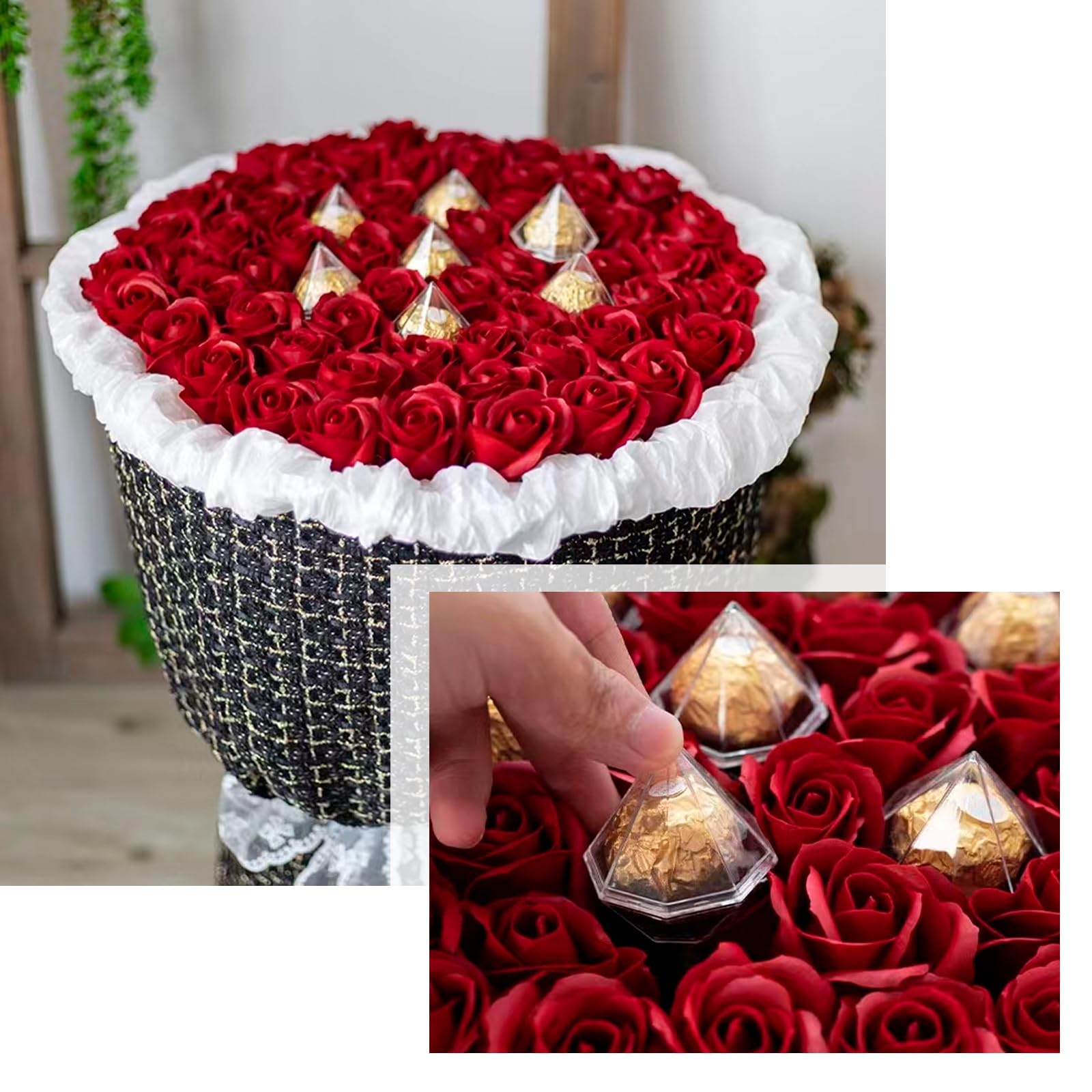 80pcs Clear Diamond Chocolate Cups - Plastic Candy Truffle Holders for Bouquet, Wedding, Birthday Party & Graduation Decor | Perfect for DIY Chocolate Arrangements & Gift Packaging