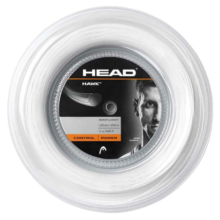 Head Hawk 16/1.30 Tennis String Reel (660ft/200m) - White | Premium Polyester Tennis String for Control & Durability | Perfect for Competitive Play & Stringing Machines