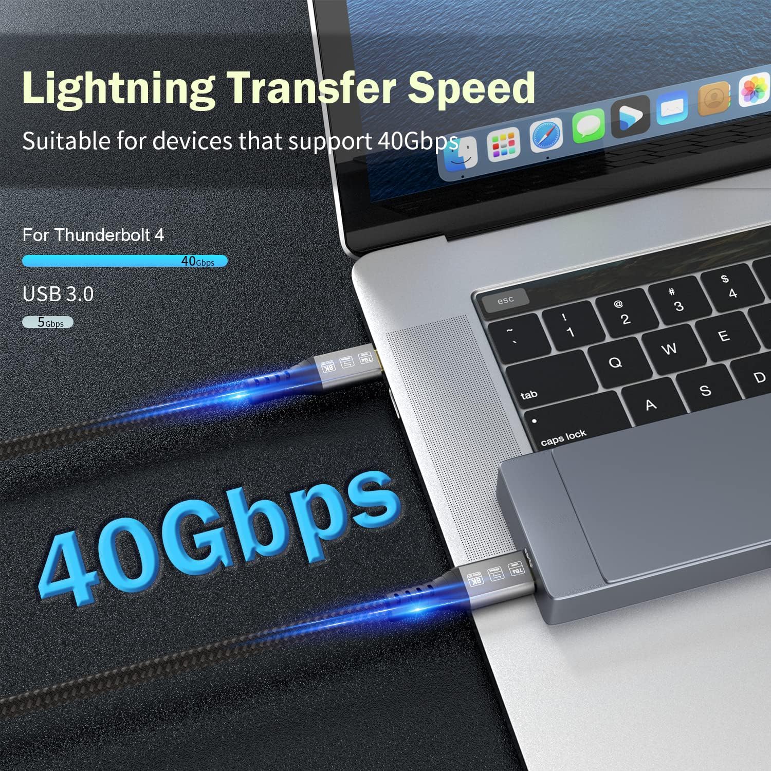 Angusplay USB C Thunderbolt 4 Cable 2m (6.6ft) - 40Gbps High-Speed USB4 Braided Cable - 8K 60Hz Video & 100W Fast Charging - Compatible with Thunderbolt 4/3, USB4/3, Type-C Devices - Works with iPhone 15 Series, MacBook, eGPU, SSD - Perfect for Gaming, Video Editing & Fast Data Transfer