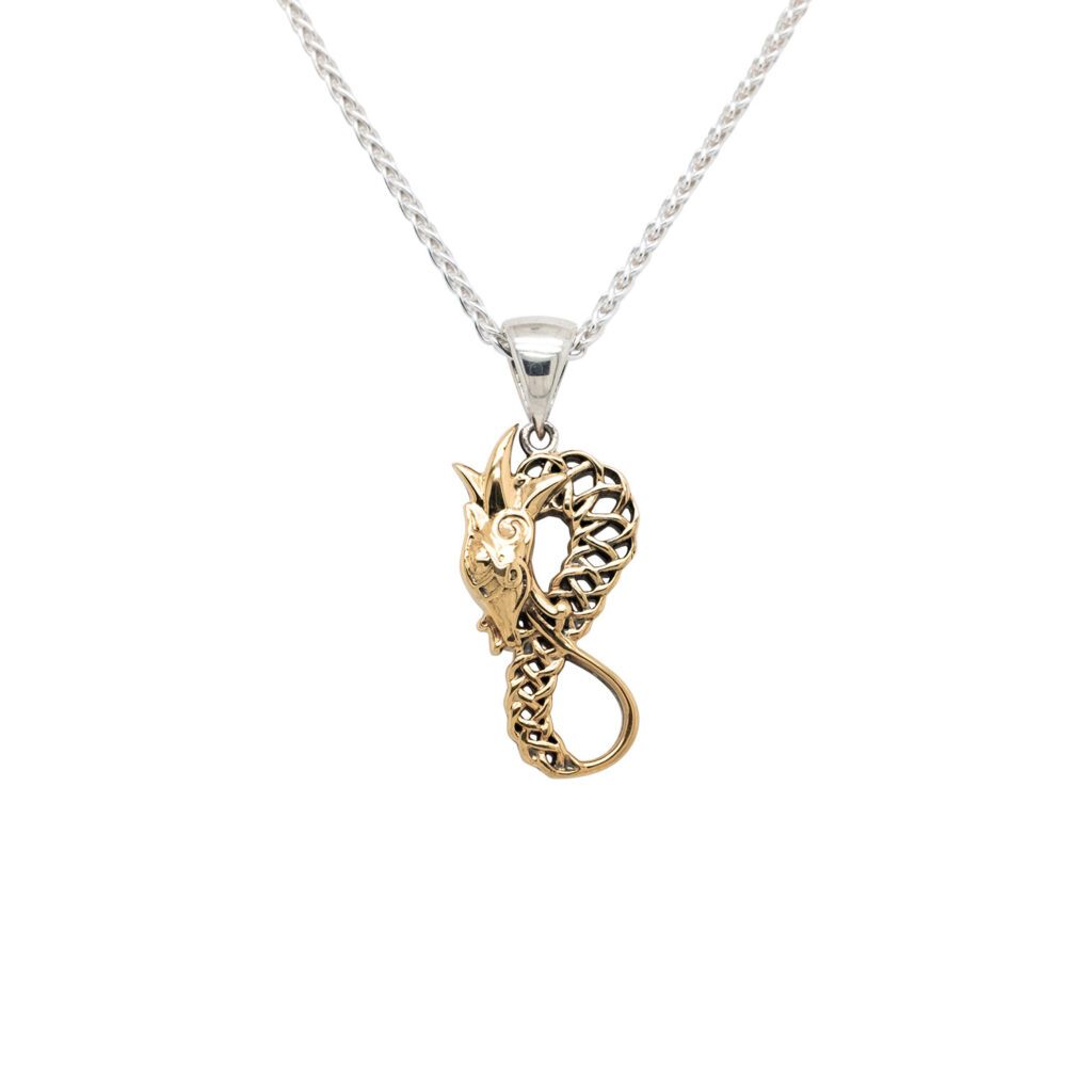 10k Gold & Silver Celtic Dragon Figure 8 Pendant Necklace - Small Elegant Jewelry for Women, Perfect for Gifts, Weddings & Special Occasions