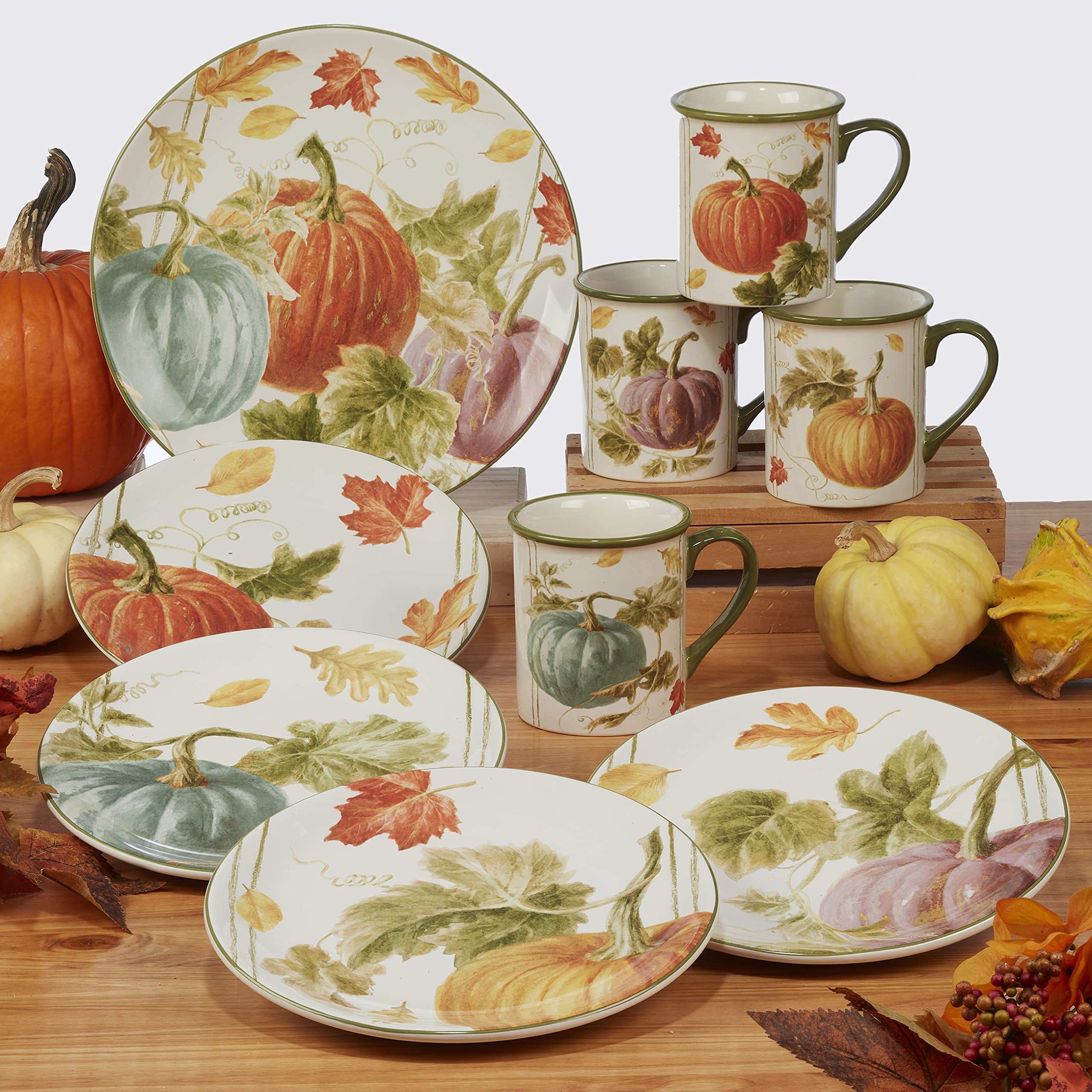 Certified International Autumn Harvest 4-Piece Square Canape & Luncheon Plate Set - Elegant Small Appetizer Plates for Parties, Tea Time & Holiday Gatherings