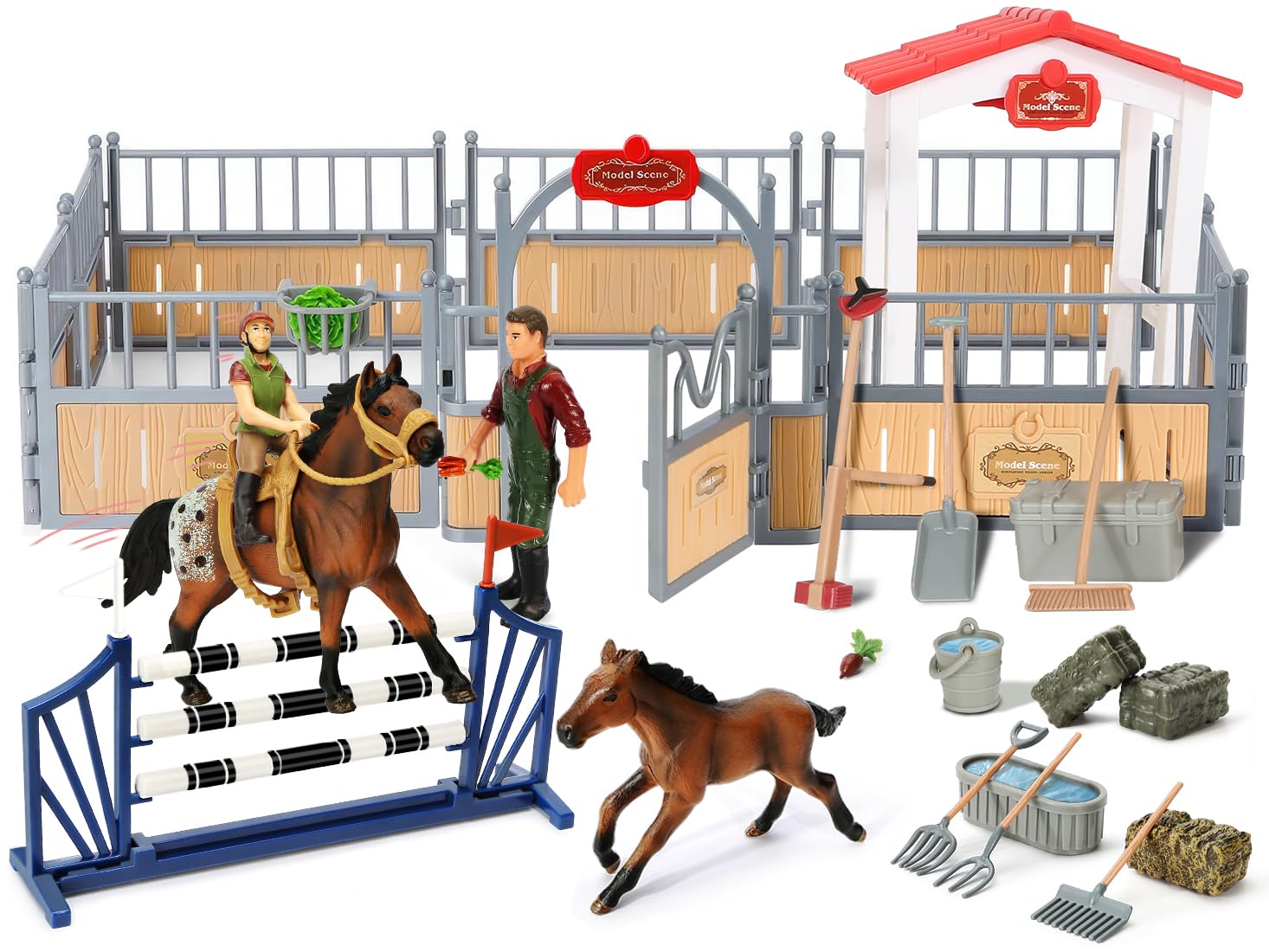 **Premium Horse Stable Playset with Rider & Farm Animals - Wooden Barn Toy Set for Kids Ages 3-10 | Pretend Play, Educational Gift for Boys & Girls | Perfect for Birthday, Farm-Themed Play & Imaginative Learning**