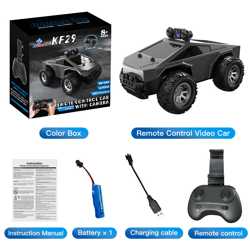 KFPLAN KF29 1:28 Scale Tesla Model FPV RC Car with HD Camera & Real-Time Video Transmission - Remote Control Racing Car for Kids & Adults, Indoor & Outdoor Play, Drifting & Stunt Performance