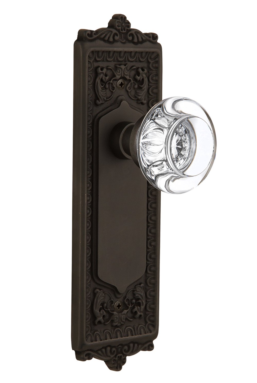 Vintage Egg & Dart Backplate with Round Clear Crystal Door Knob - Classic Cabinet Hardware for Kitchen, Bathroom & Furniture Restoration (Antique Style)
