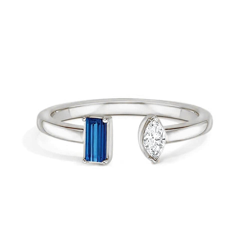 Lab Grown Sapphire & Diamond Toi et Moi Promise Ring - Open Design for Engagement, Anniversary & Romantic Gifts