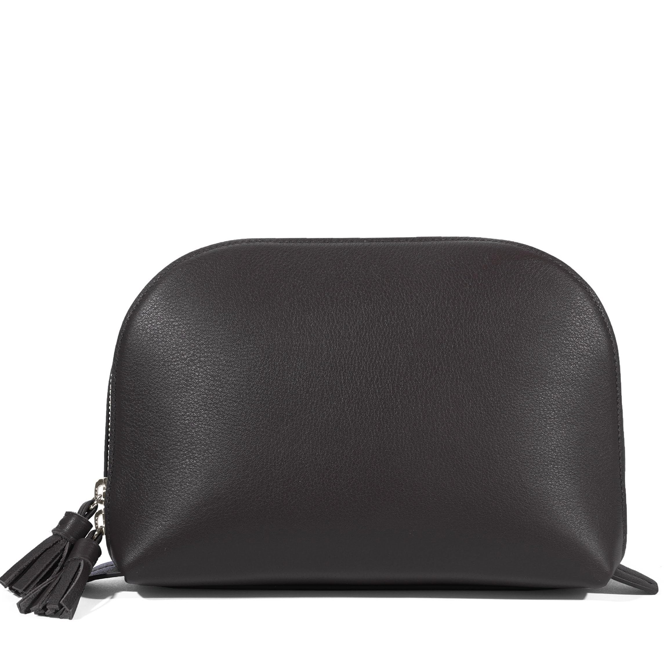 Premium Leather Makeup Bag - Large Black Onyx Clamshell Cosmetic Case for Travel & Daily Organizer | Durable & Stylish Women's Accessory