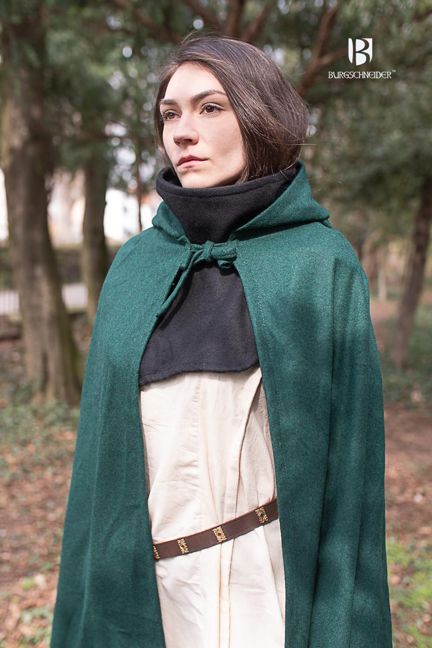Wool Hooded Cloak for Women & Men - Warm Winter Cape Coat in Hibernus Green - Perfect for Renaissance Fairs, LARPing, and Cold Weather Outdoors