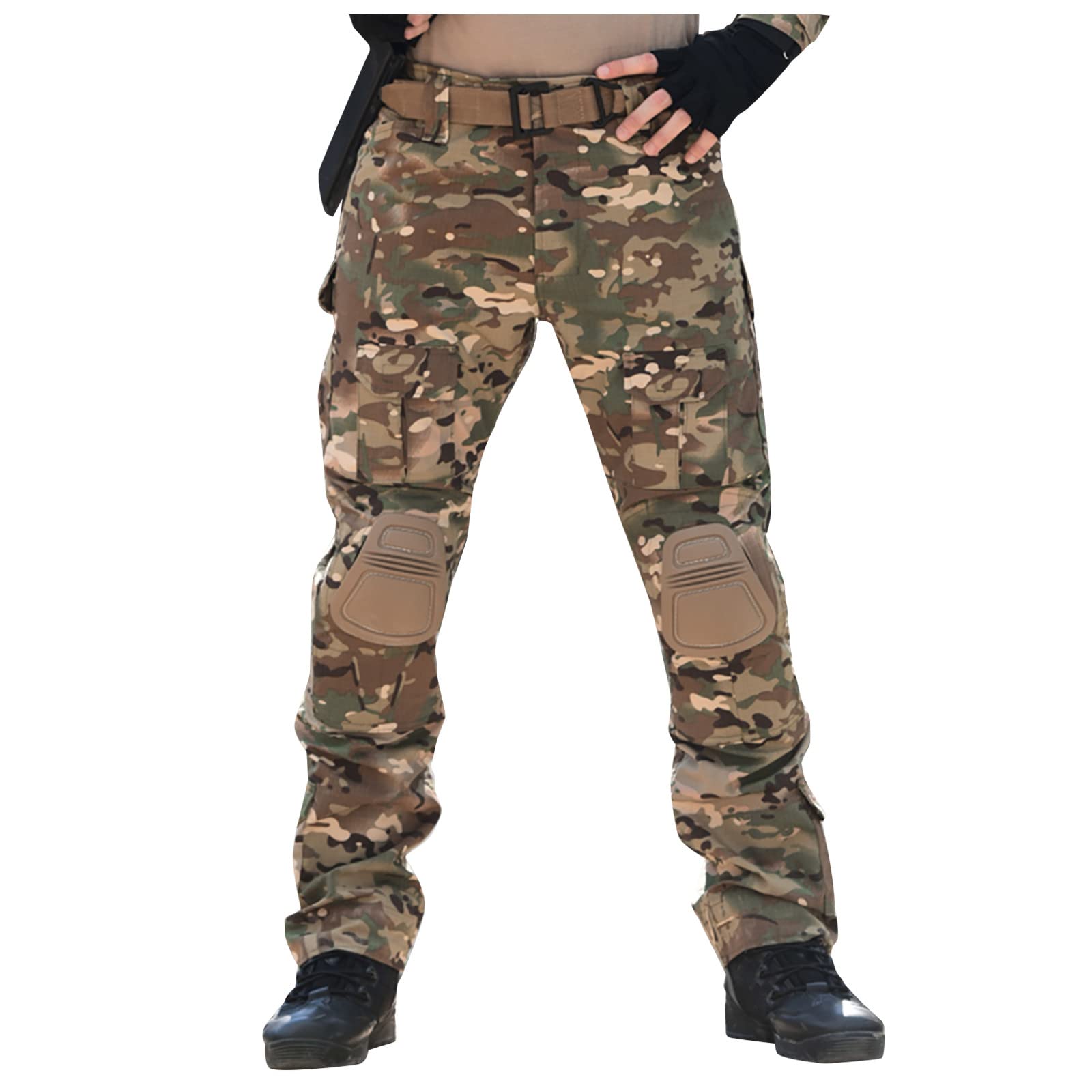 Kayannuo Men's Camo Tactical Cargo Pants - Woodland Combat Military Work Pants for Outdoor Hiking, Hunting & Tactical Training (Green)