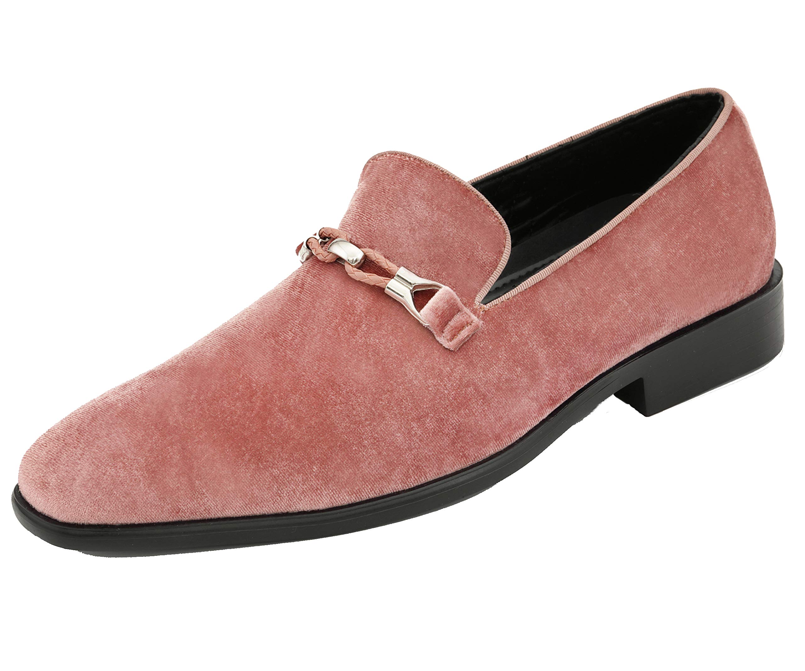 Amali Aller Men's Casual Loafers - Slip On Velvet Slippers with Metal Knit Buckle - Formal Tuxedo Shoes for Weddings, Parties & Office Wear
