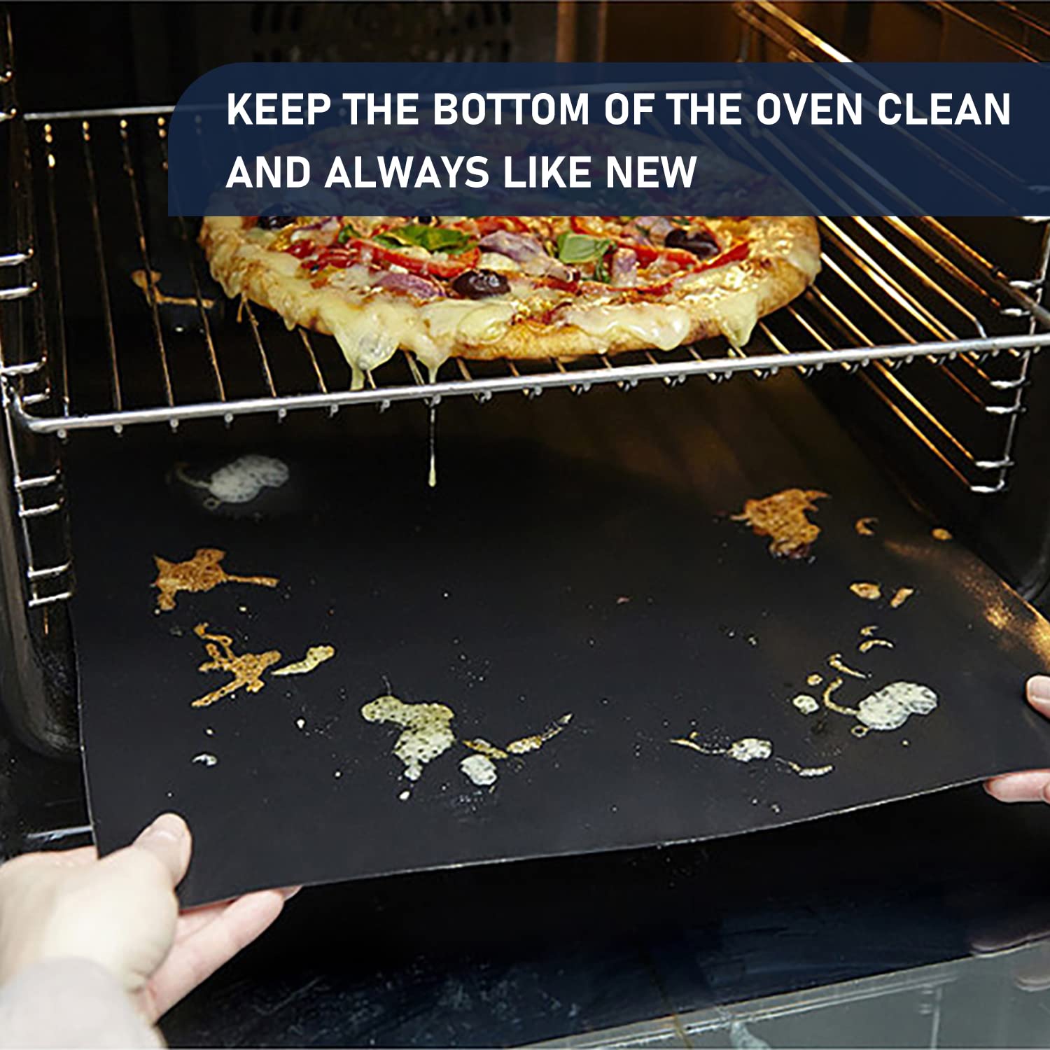 Non-Stick Teflon Oven Liners for Bottom of Oven - 2 Pack Premium Rounded Corner Baking Mats Fits Convection, Electric, Gas, Toaster & Microwave Ovens (15.74