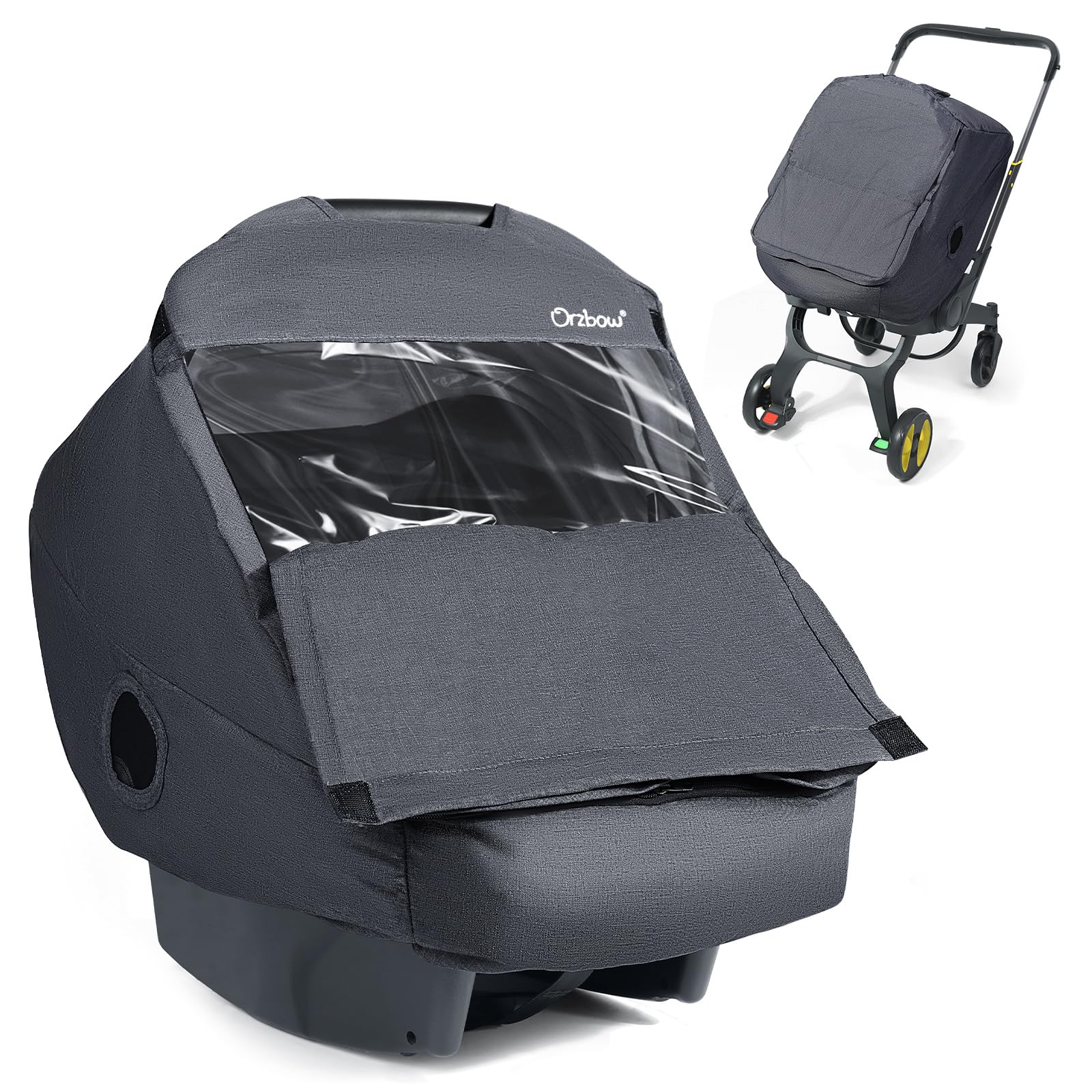 Universal Winter Baby Car Seat Cover with Clear Peek Window - Waterproof Snow Wind & Rain Protection - Zipper Door & Side Ventilation - Machine Washable Grey - Perfect for Strollers, Shopping & Outdoor Adventures