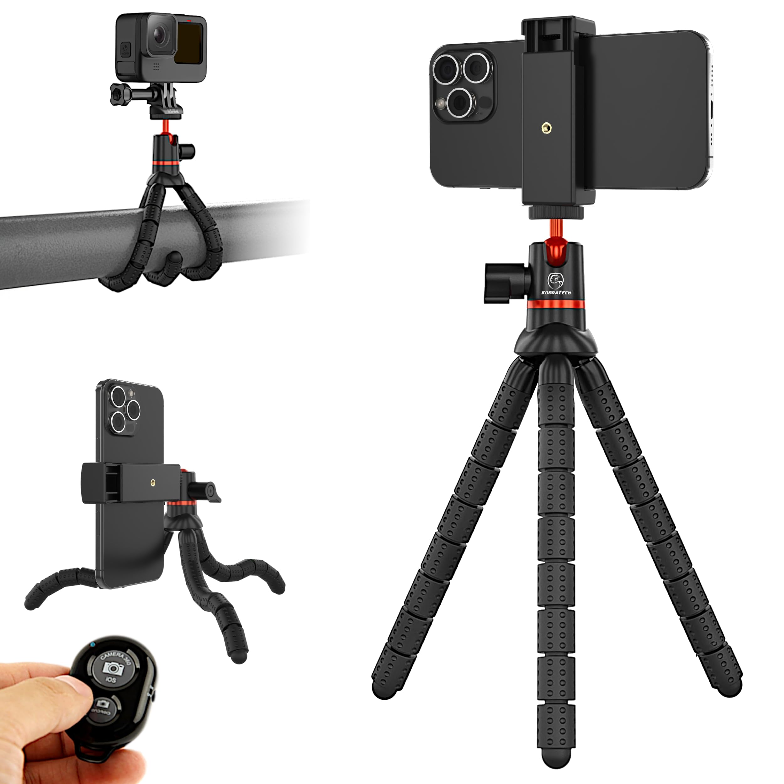 TriFlex Mini Tripod for iPhone & Android - Compact Flexible Phone Stand with Remote & GoPro Adapter - Portable Smartphone Tripod for Vlogging, Travel & Photography