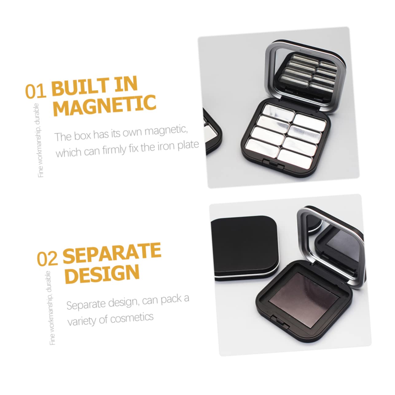 FOMIYES 2-Piece Magnetic Black Empty Eyeshadow Palette - Refillable Makeup Organizer for Travel, Professional Makeup Artists & Home Use | Portable Cosmetic Storage Case for Eyeshadows, Blush & Powder