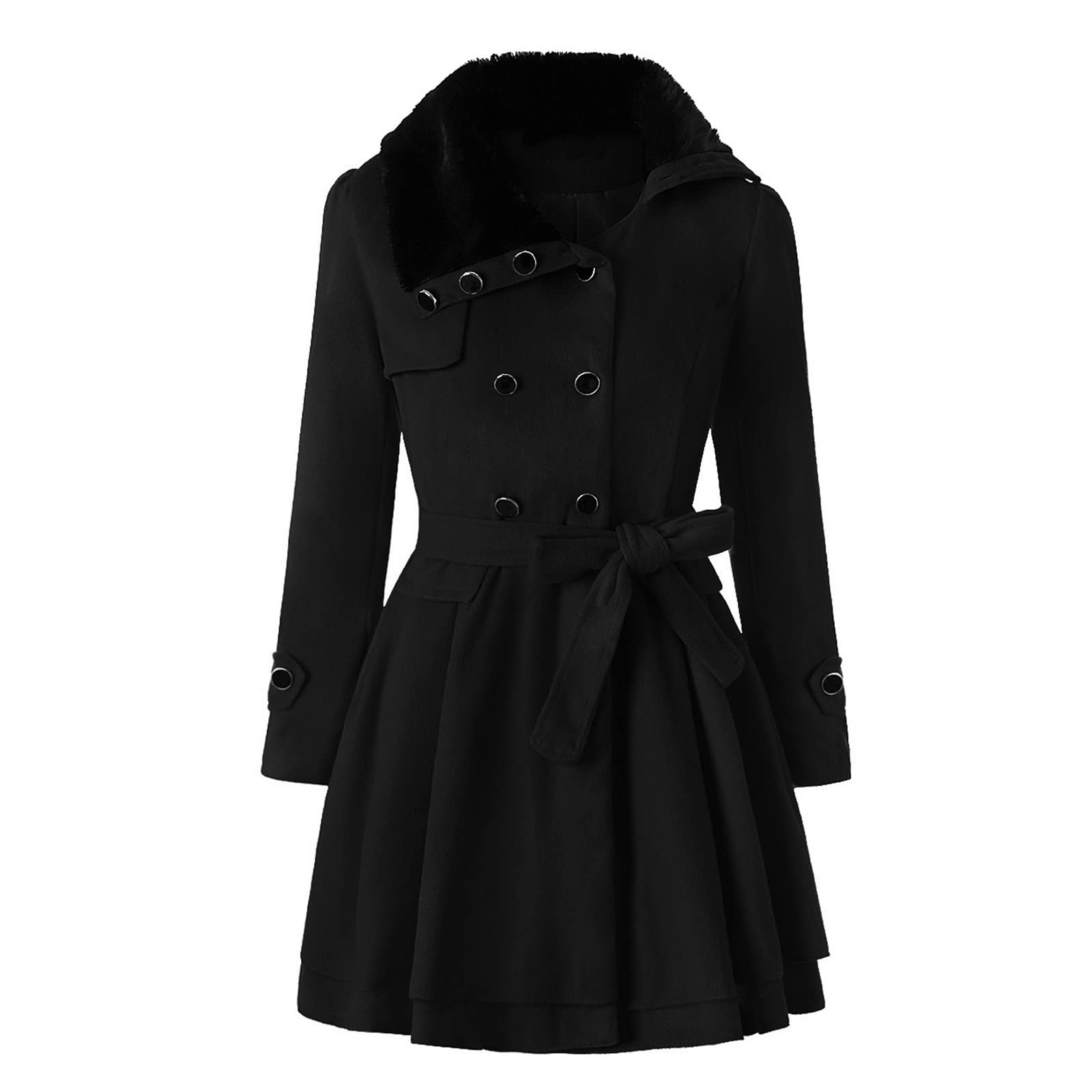 Women's Double-Breasted Wool Trench Coat - Thick Warm Winter Jacket with Lapel Collar | Casual Outerwear for Work, Dating & Everyday Wear