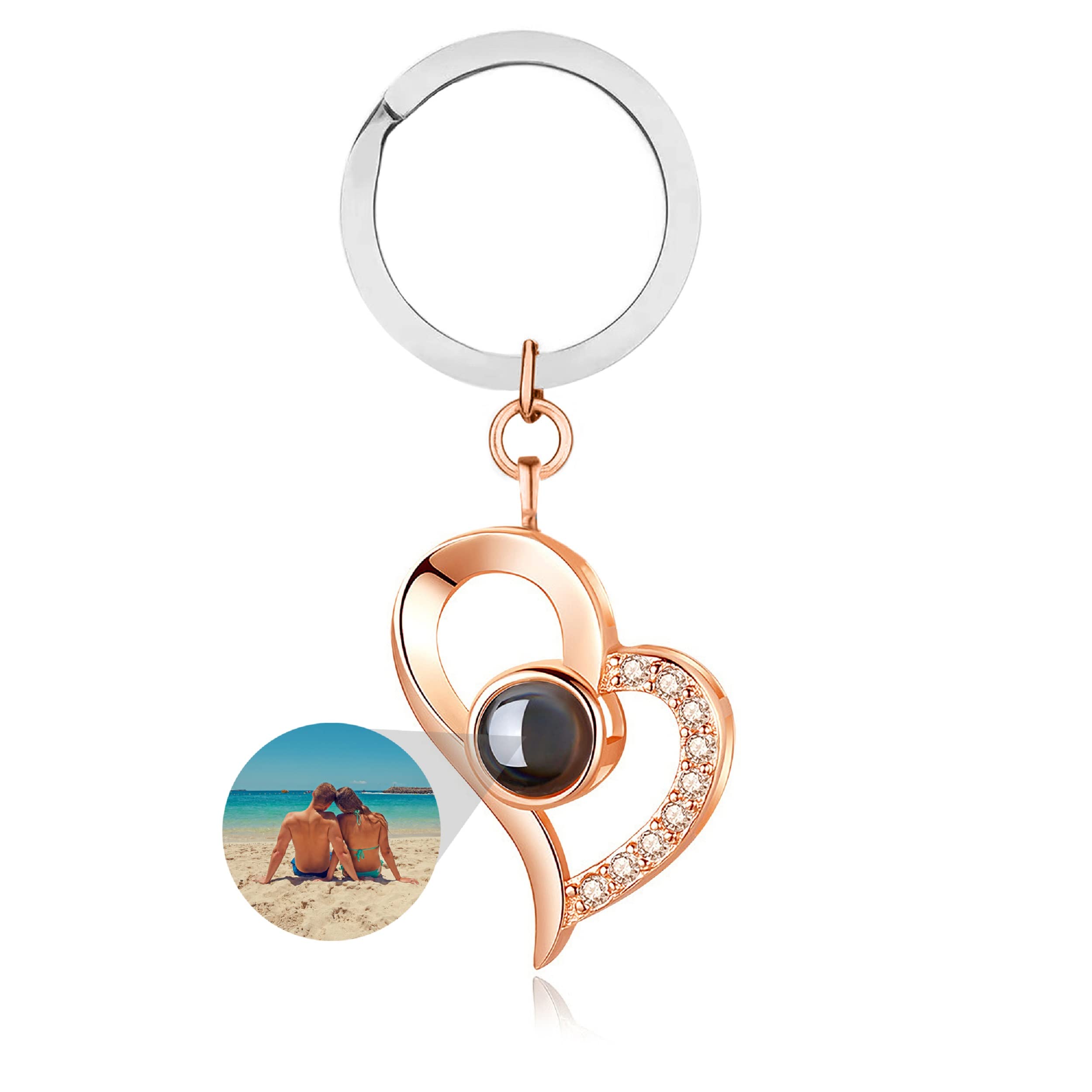 Personalized Heart Photo Projection Keychain - Custom Engraved 925 Sterling Silver Keyring for Women & Girls | Perfect Gift for Birthday, Anniversary & Valentine's Day | Showcase Loved Ones Everywhere You Go