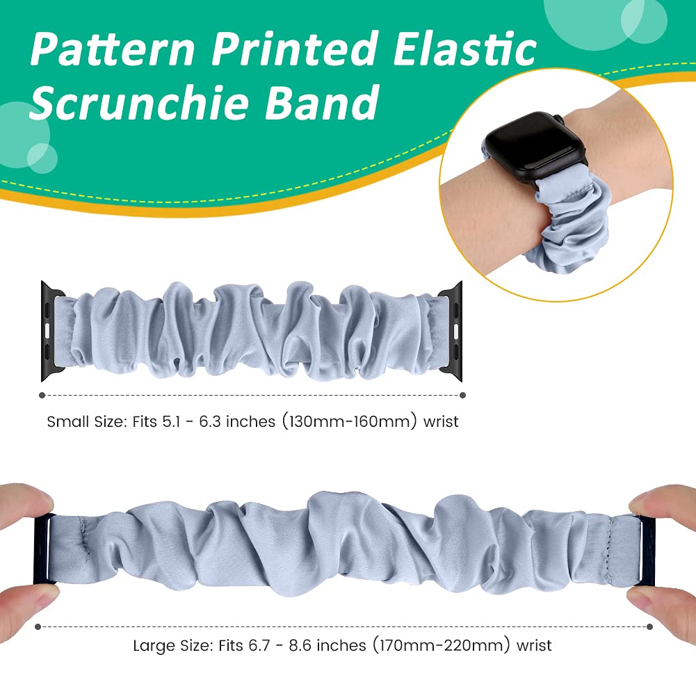 Tiptops 3 Pack Apple Watch Bands Compatible with 38mm-49mm iWatch Ultra 2 Series 10/9/8/7/6/5/4/3/2/1/SE - Soft Fabric Scrunchies Wristbands for Women, Stylish Printed Elastic Straps - Perfect for Workouts, Office & Casual Wear