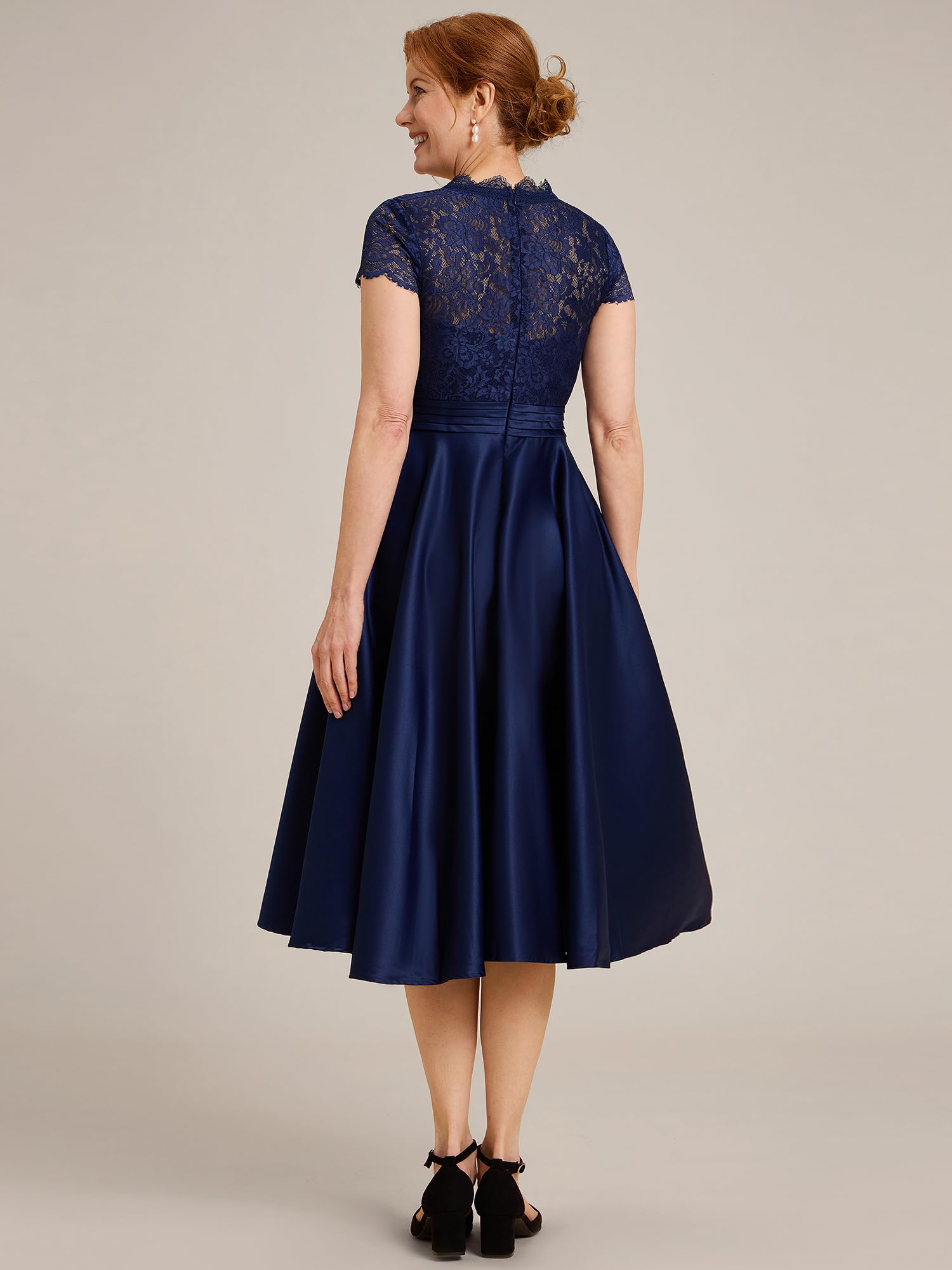 Ever-Pretty Women's A-Line Lace V-Neck See-Through Pleated Cocktail Dress - Perfect for Weddings, Parties & Special Occasions | Elegant Formal Evening Gown for Bridal Shower, Prom & Black Tie Events
