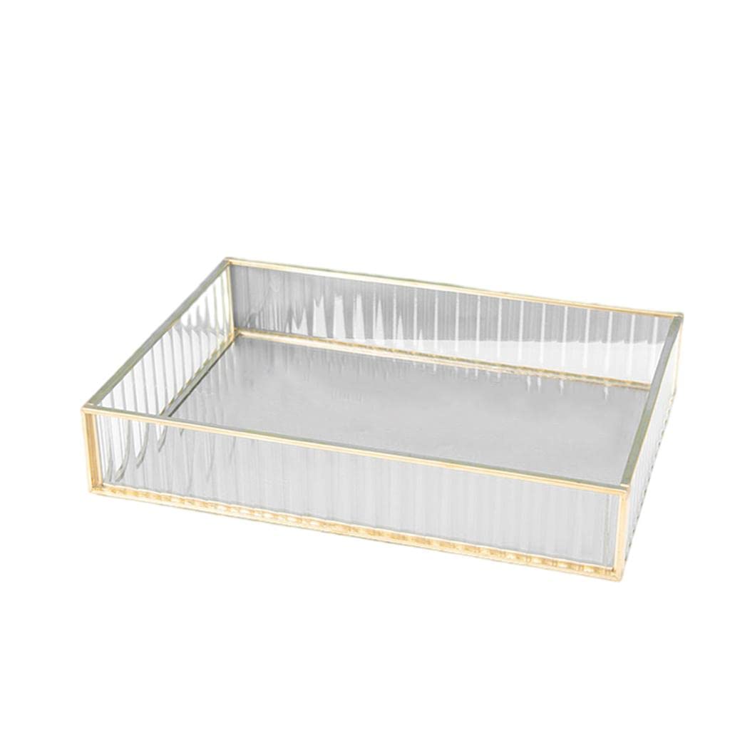 Yajuyi Large Brass Stripes Storage Tray - 20x14x3.5cm Jewelry Organizer & Decorative Display Plate for Perfume, Toiletries, Home Decor | Perfect for Vanity, Bathroom & Dresser Organization