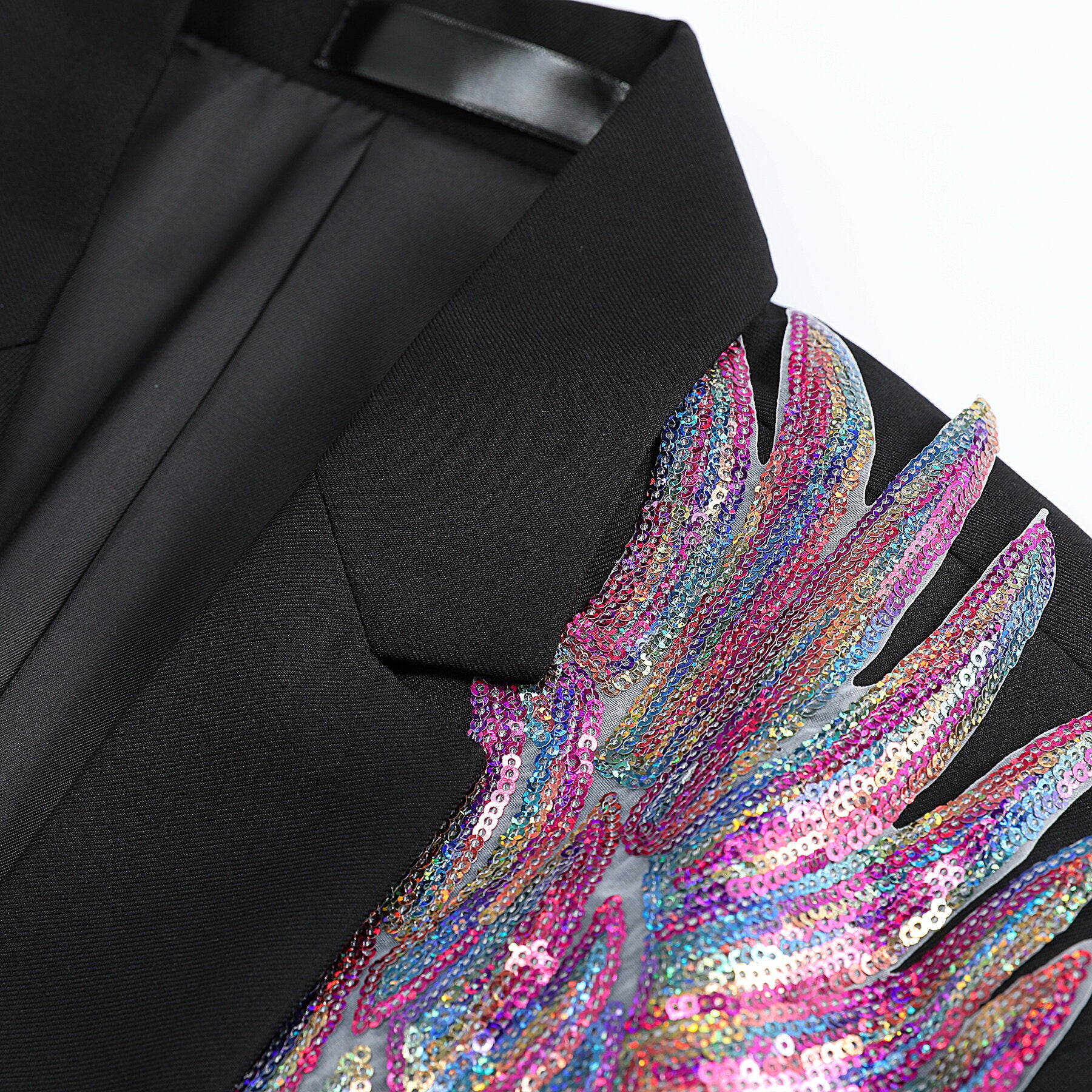 Elegant Black Blazer Dress with Pink Wings & Floral Embroidery - Women's Fashion Office Wear & Party Outfit
