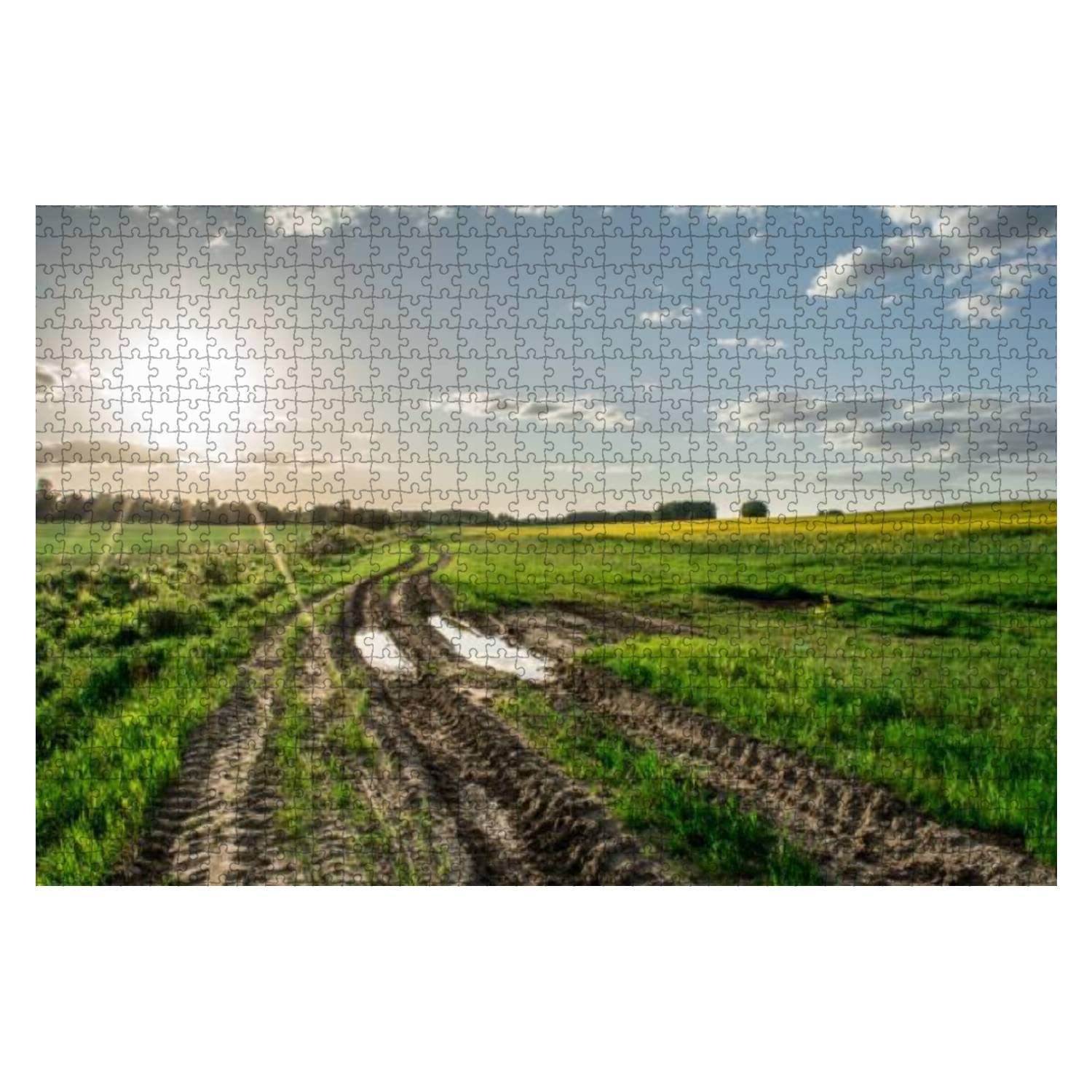 1000-Piece Rural Road with Puddle Jigsaw Puzzle - Scenic Countryside Landscape Wooden Puzzle for Adults & Kids, Educational Toy & Creative Game for Family Entertainment, Home Decor & Gift Idea - Perfect for Relaxation, Stress Relief & Quality Family Time
