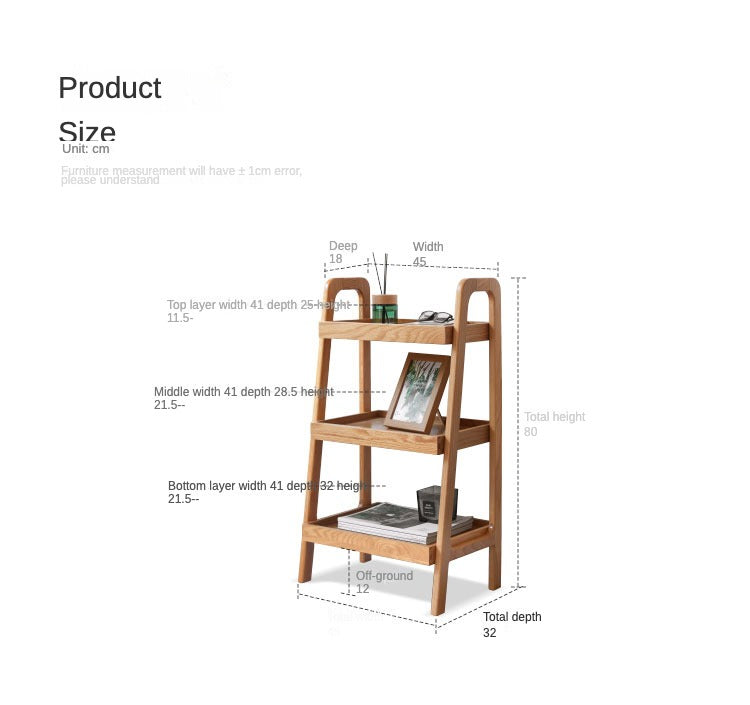 Solid Oak Wood Trapezoidal 3-Tier Bookshelf & Side Table - Modern Home Office Storage & Living Room Decor