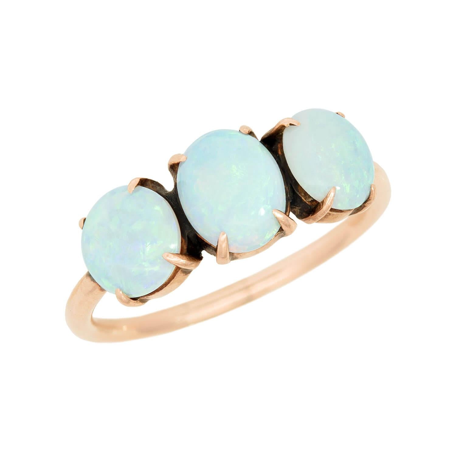 Victorian Style 14K Gold Opal Three Stone Ring for Women - Elegant Vintage Jewelry Gift for Wedding, Engagement & Anniversary
