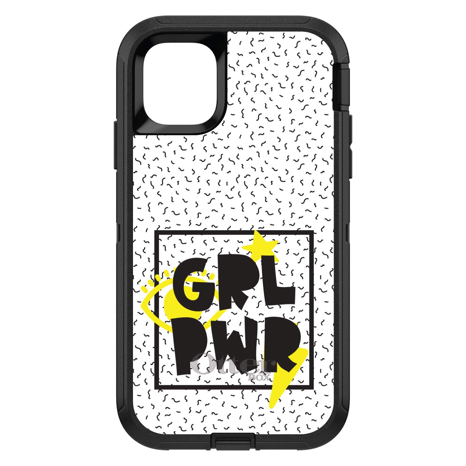 DistinctInk iPhone 11 Pro Case (5.8 Inch) - Durable Protective Phone Cover with Girl Power Design | Yellow & Black Custom Case | Perfect Replacement for OtterBox Defender | Ideal for Everyday Use, Work & Outdoor Activities