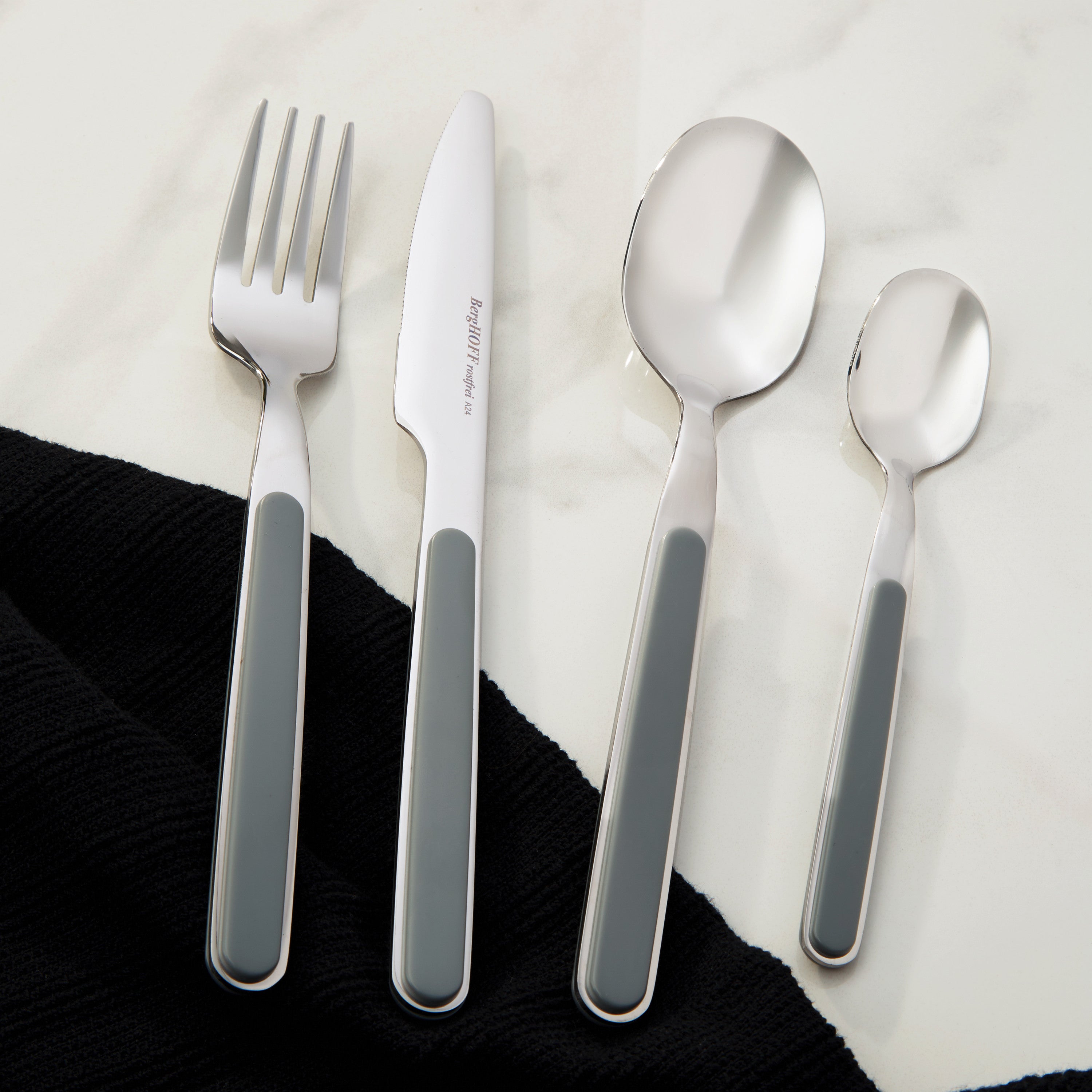BergHOFF Leo Balance 24-Piece Stainless Steel Flatware Set in Moonmist - Elegant Dinnerware for Formal Dining, Wedding Gifts & Home Entertaining