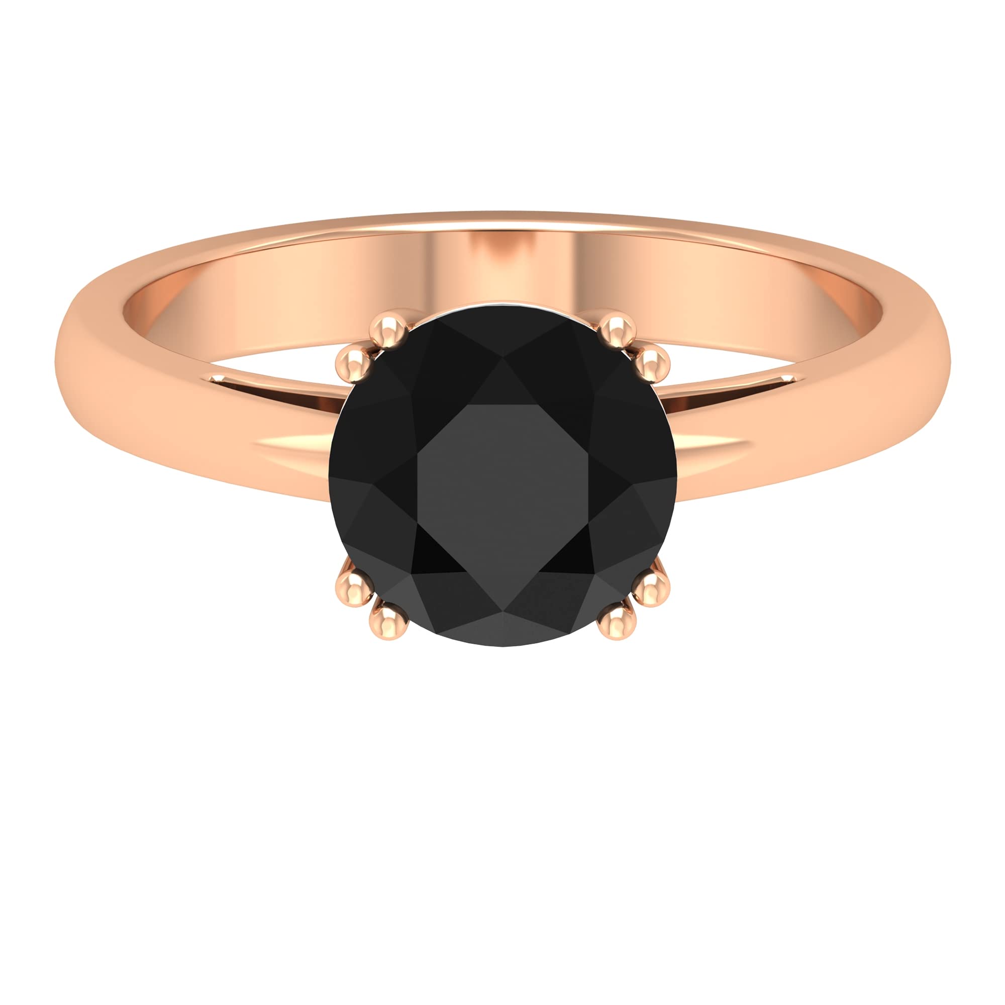 2.25 CT Lab-Created Black Diamond Solitaire Ring for Women - 8mm Round Cut, 14K Solid Gold Engagement Ring, Anniversary Gift, Wedding Band, Fine Jewelry for Special Occasions