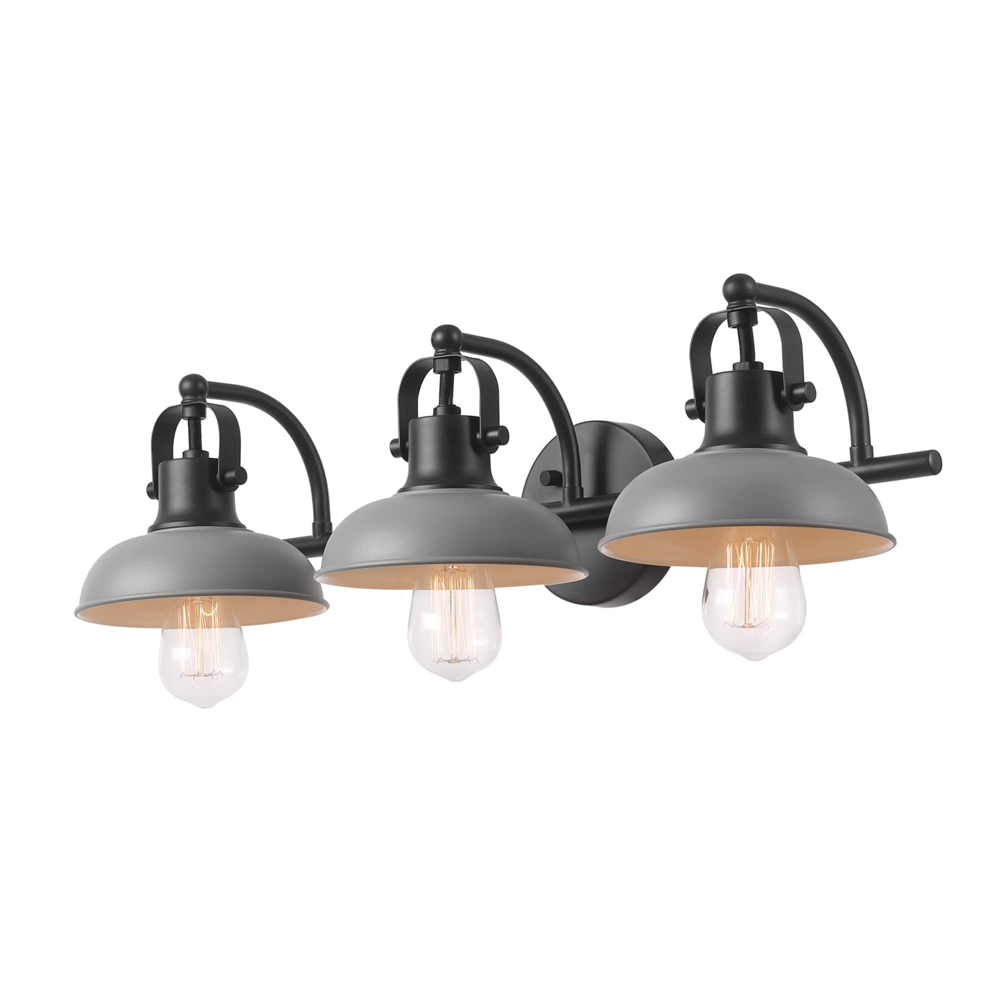 Globe Electric 52065 Gladstone 5-Piece Bathroom Hardware Set - Matte Black Vanity Light with Gray Metal Shades, Towel Bar, Ring, Robe Hook & Toilet Paper Holder | Modern Bathroom Decor for Home Renovation & Spa-Style Upgrade