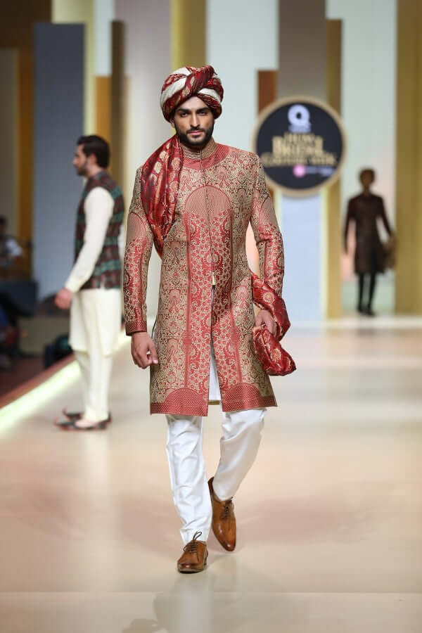 Exquisite Iranian Mosque Inspired Sherwani for Men - Traditional Embroidered Wedding Sherwani Suit - QHBCW '17 Collection - Perfect for Weddings, Eid Celebrations & Special Occasions