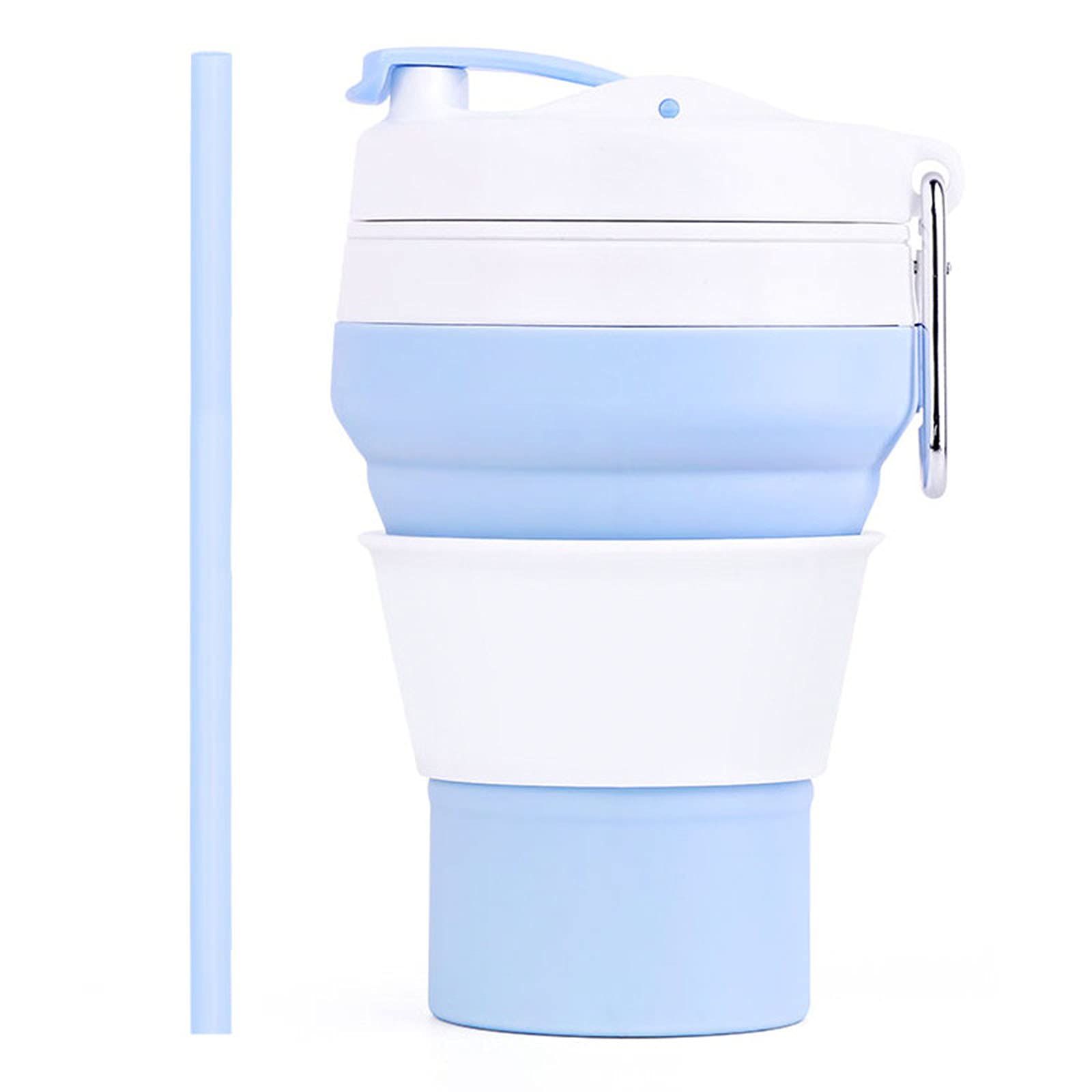 PZJ Collapsible Silicone Travel Cup - BPA-Free, Reusable, Leakproof & Foldable Sports Water Bottle with Lid - Lightweight Portable Coffee Mug for Camping, Hiking, Office & Outdoor Activities - Blue