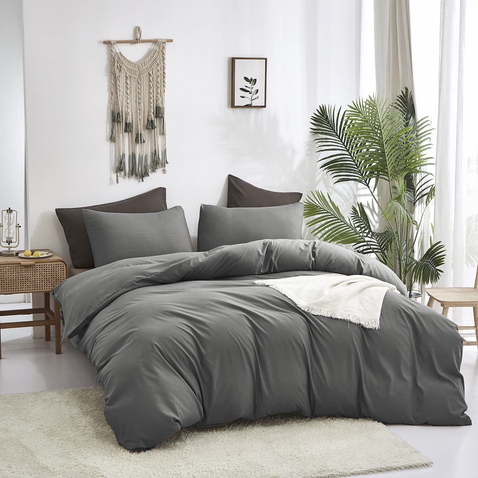 Luxlovery Grey Comforter Set Twin - Dark Grey Minimalist Bedding Set | Soft, Breathable & Durable 3-Piece Quilted Blanket | Perfect for Modern Bedrooms, Guest Rooms & Cozy Home Decor